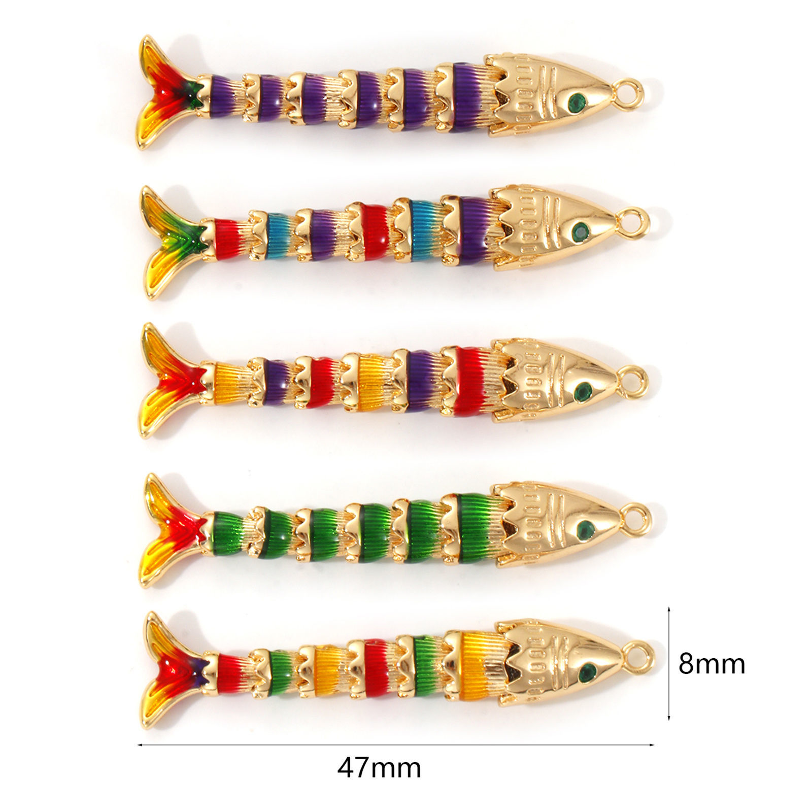 Picture of Eco-friendly Brass Ocean Jewelry Pendants 18K Real Gold Plated Multicolor Fish Animal Movable Green Cubic Zirconia Enamel 3D 47mm x 8mm