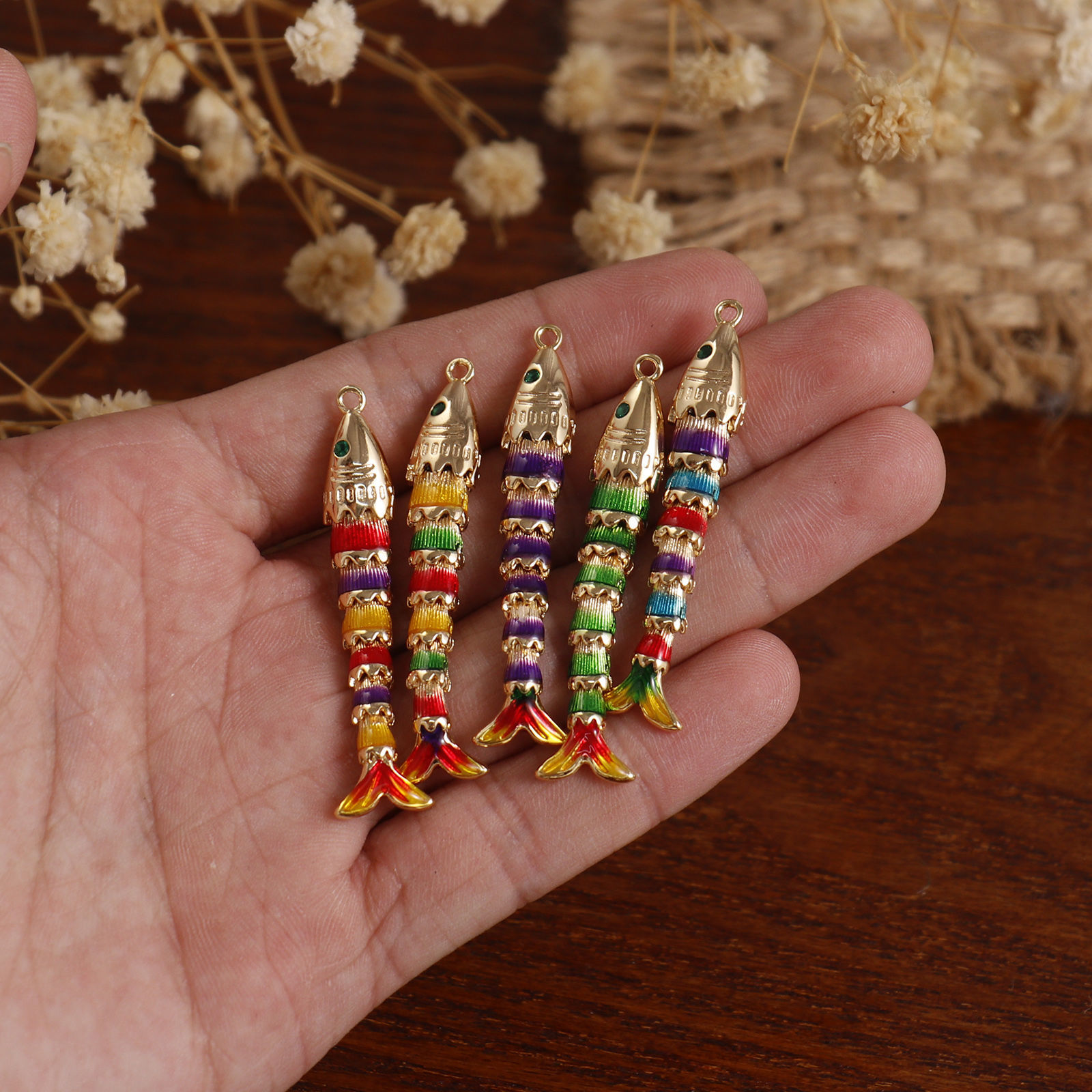 Picture of Eco-friendly Brass Ocean Jewelry Pendants 18K Real Gold Plated Multicolor Fish Animal Movable Green Cubic Zirconia Enamel 3D 47mm x 8mm