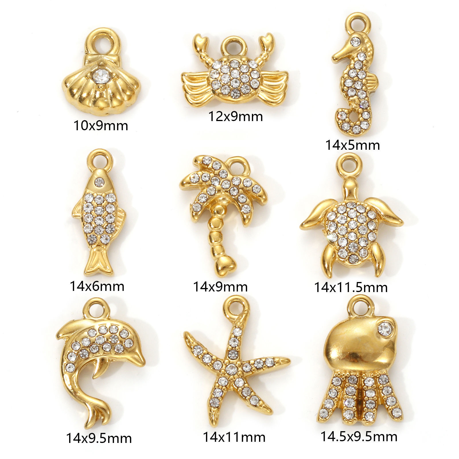 Picture of Eco-friendly PVD Vacuum Plating 304 Stainless Steel Charms 18K Real Gold Plated Micro Pave Clear Cubic Zirconia