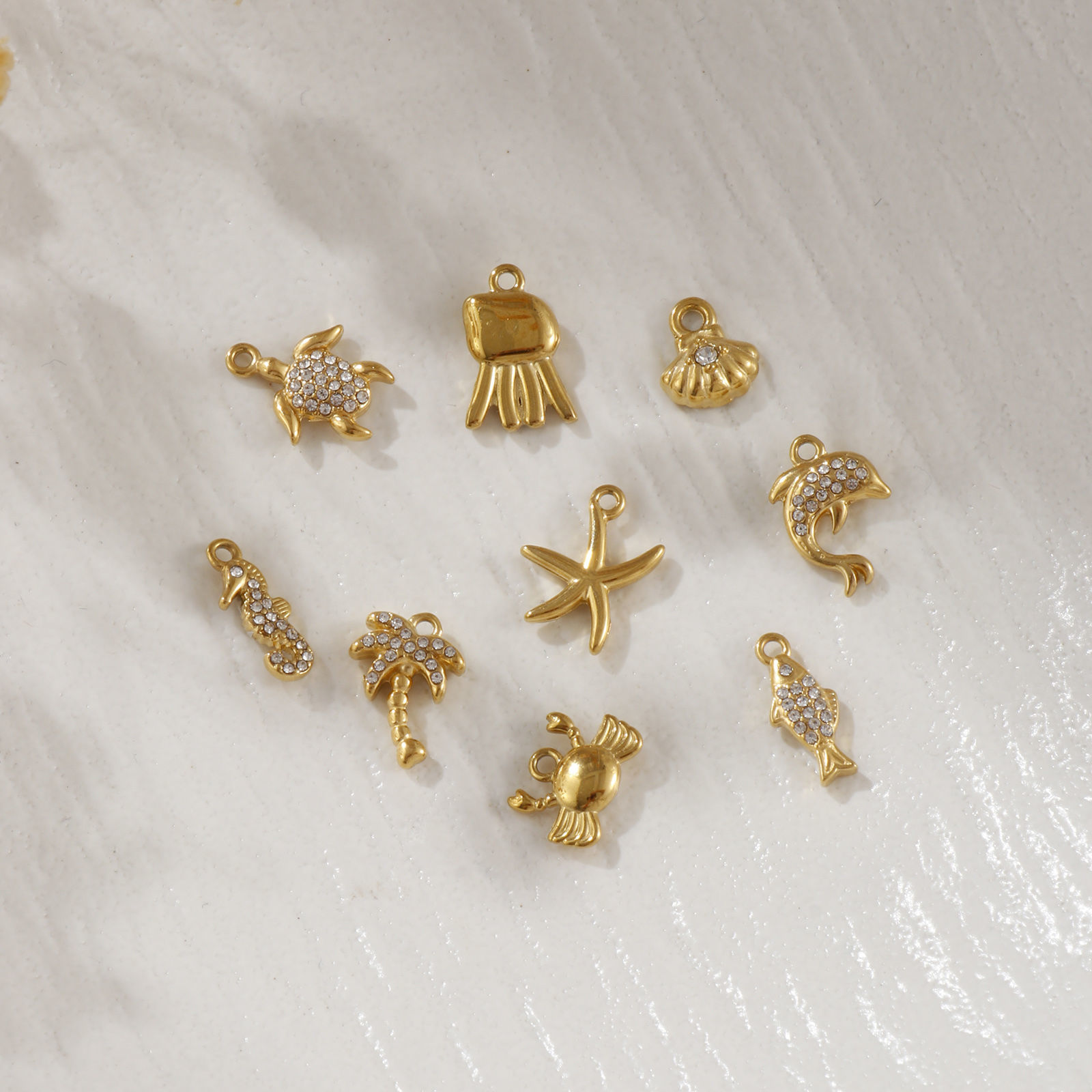 Picture of Eco-friendly PVD Vacuum Plating 304 Stainless Steel Charms 18K Real Gold Plated Micro Pave Clear Cubic Zirconia