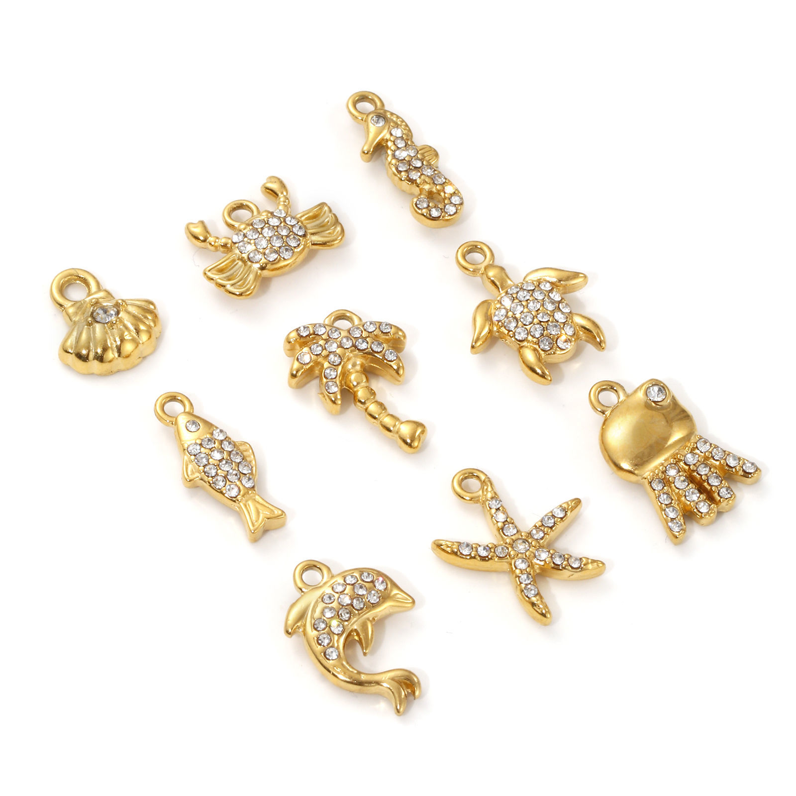 Picture of Eco-friendly PVD Vacuum Plating 304 Stainless Steel Charms 18K Real Gold Plated Micro Pave Clear Cubic Zirconia