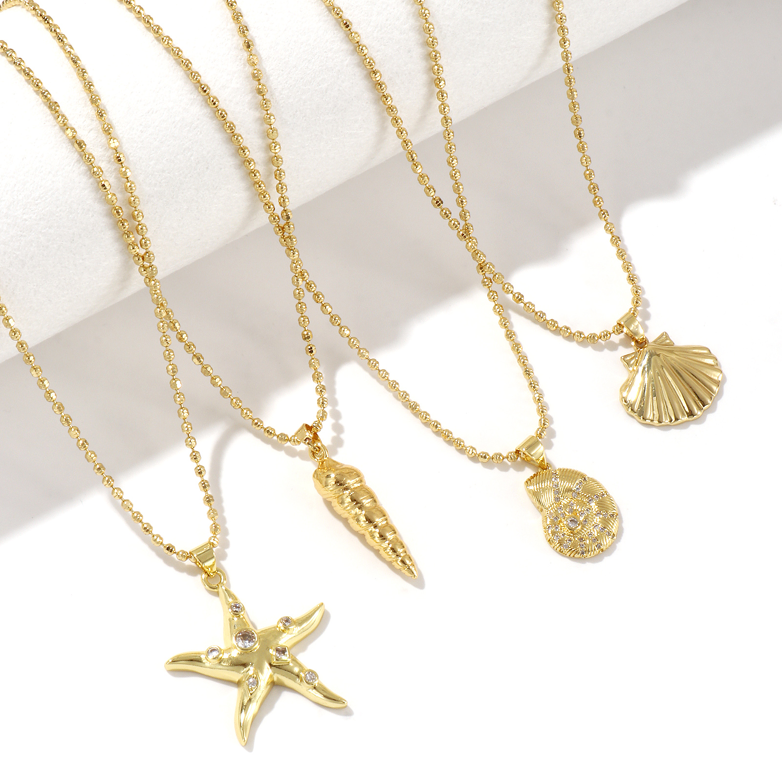 Immagine di 18K Vero Oro Placcato Catena a Pallini Conchiglia Collana con Ciondolo, Ottone 45cm + 5cm, Per Donne, Elegante Gioielli Oceanici Regalo, Ecologico, 1 Pz