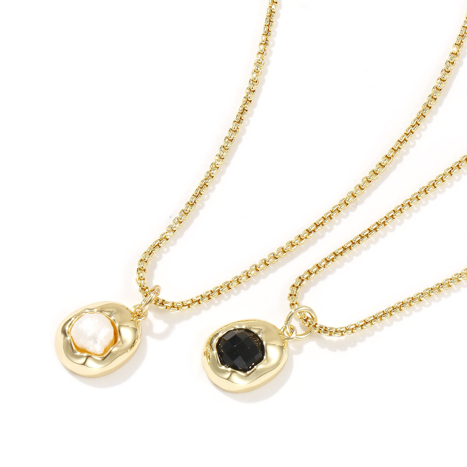 Picture of 1 Piece Eco-friendly Stylish 18K Real Gold Plated Brass Link Cable Chain Irregular Acrylic Imitation Pearl Pendant Charm Necklace For Women Gift 45cm(17.7") + 5cm(2") long