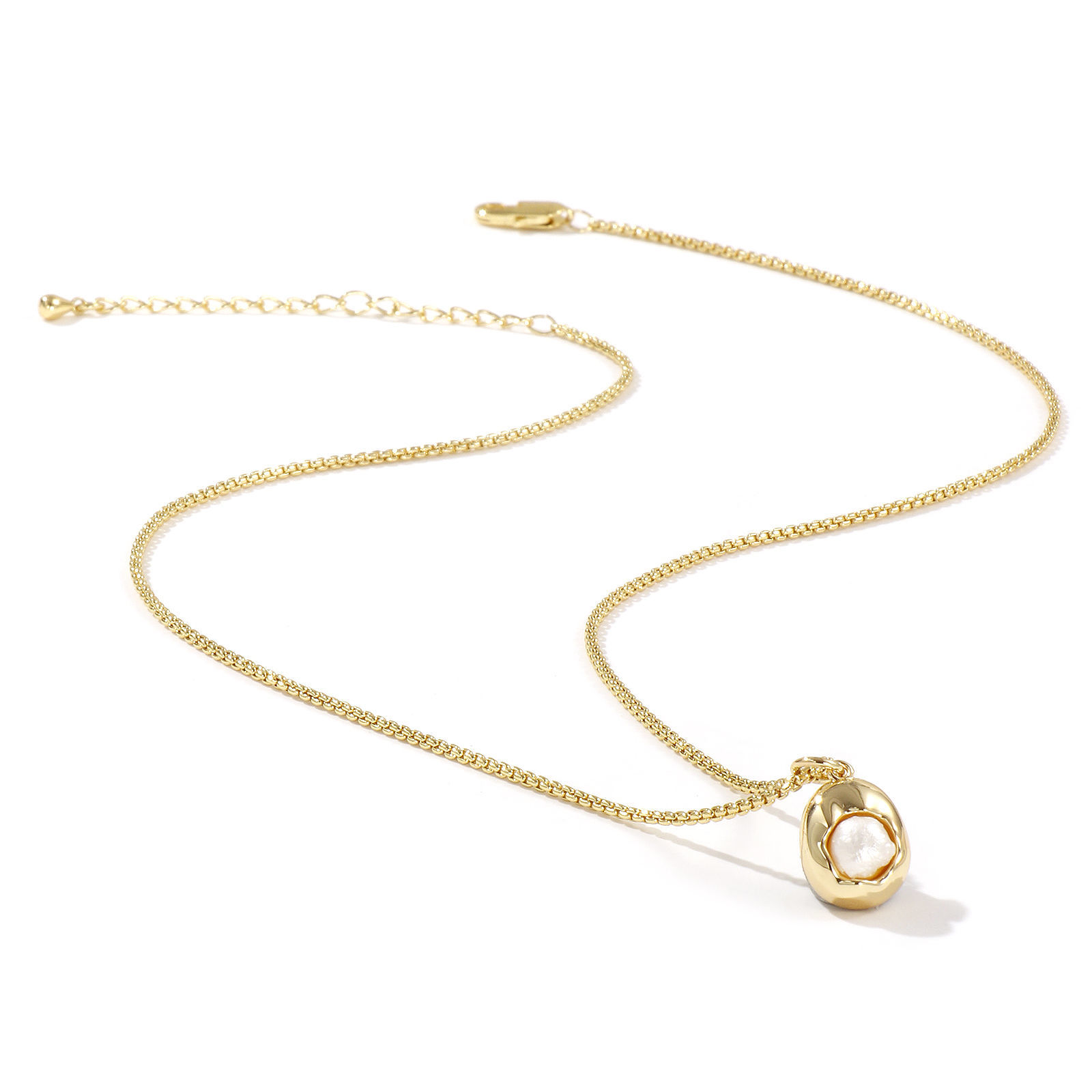 Picture of 1 Piece Eco-friendly Stylish 18K Real Gold Plated Brass Link Cable Chain Irregular Acrylic Imitation Pearl Pendant Charm Necklace For Women Gift 45cm(17.7") + 5cm(2") long
