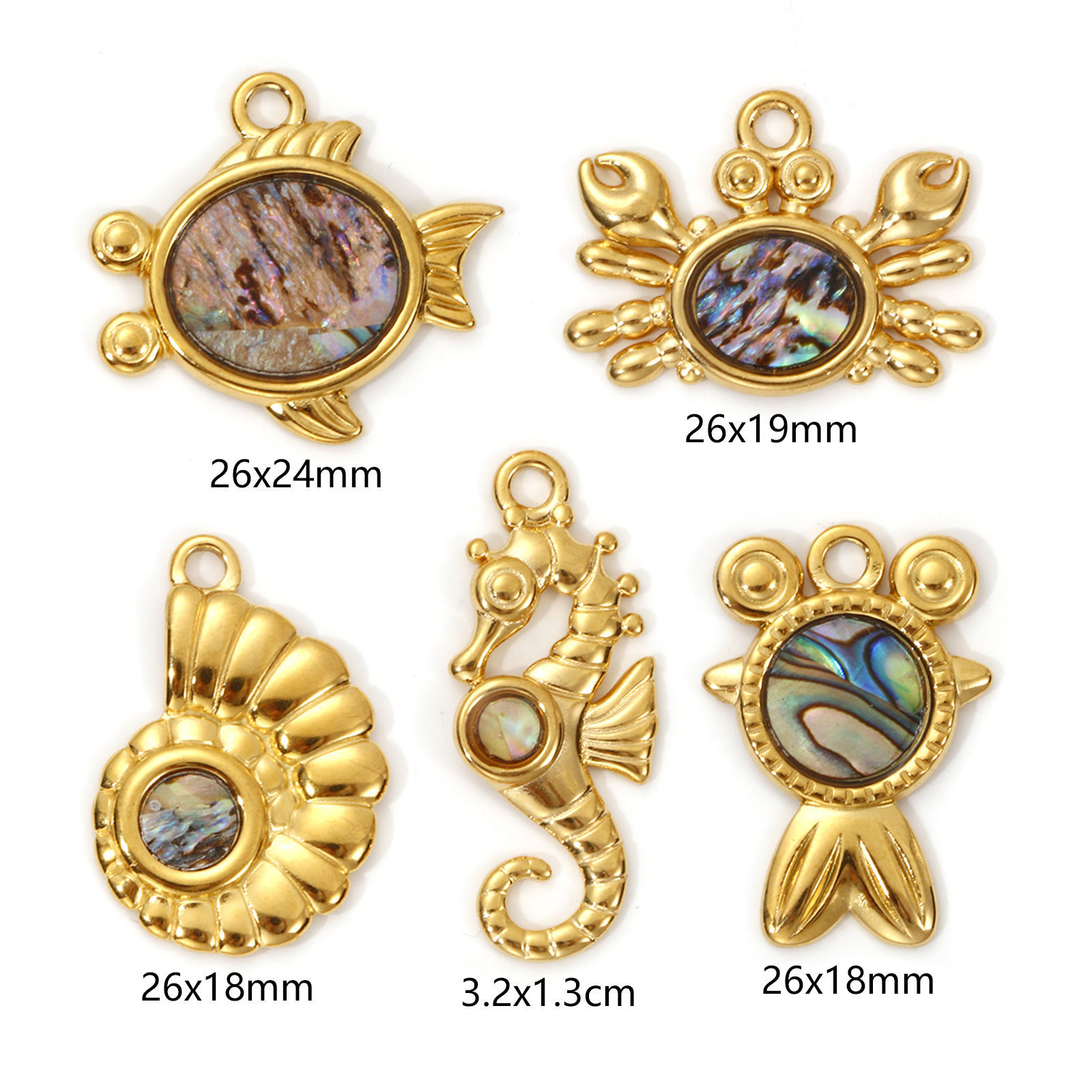 Picture of 2 PCs Eco-friendly PVD Vacuum Plating 304 Stainless Steel & Natural Shell Ocean Jewelry Charms 18K Real Gold Plated