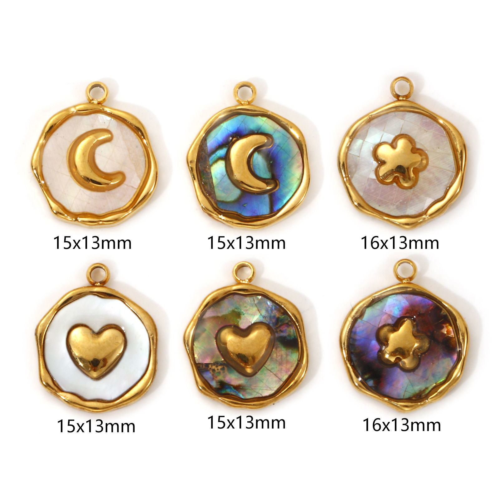 Picture of 2 PCs Eco-friendly PVD Vacuum Plating 304 Stainless Steel & Natural Shell Charms 18K Real Gold Plated