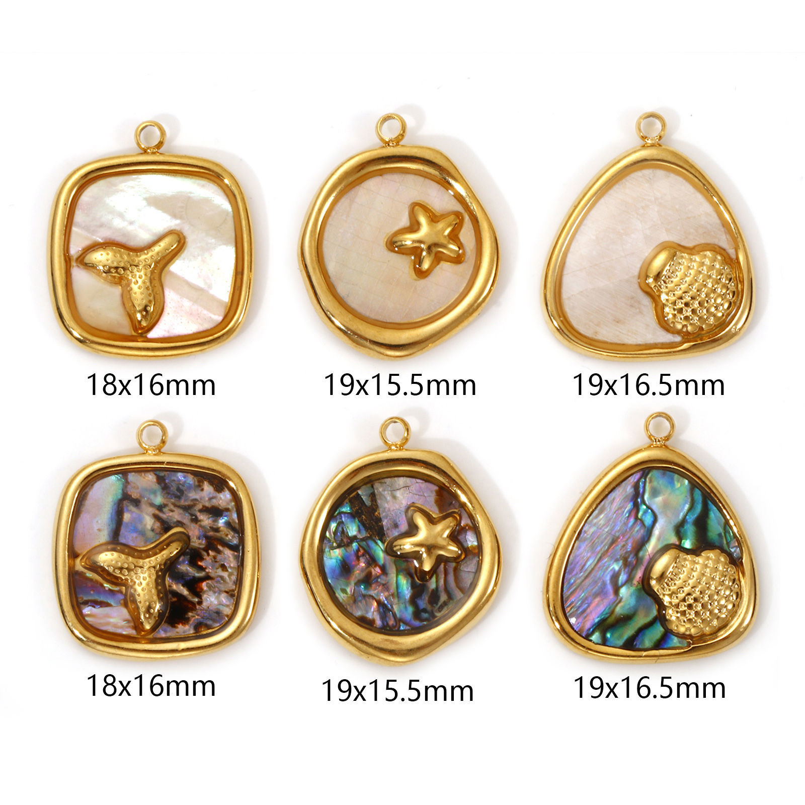 Picture of 1 Piece Eco-friendly PVD Vacuum Plating 304 Stainless Steel & Natural Shell Charms 18K Real Gold Plated