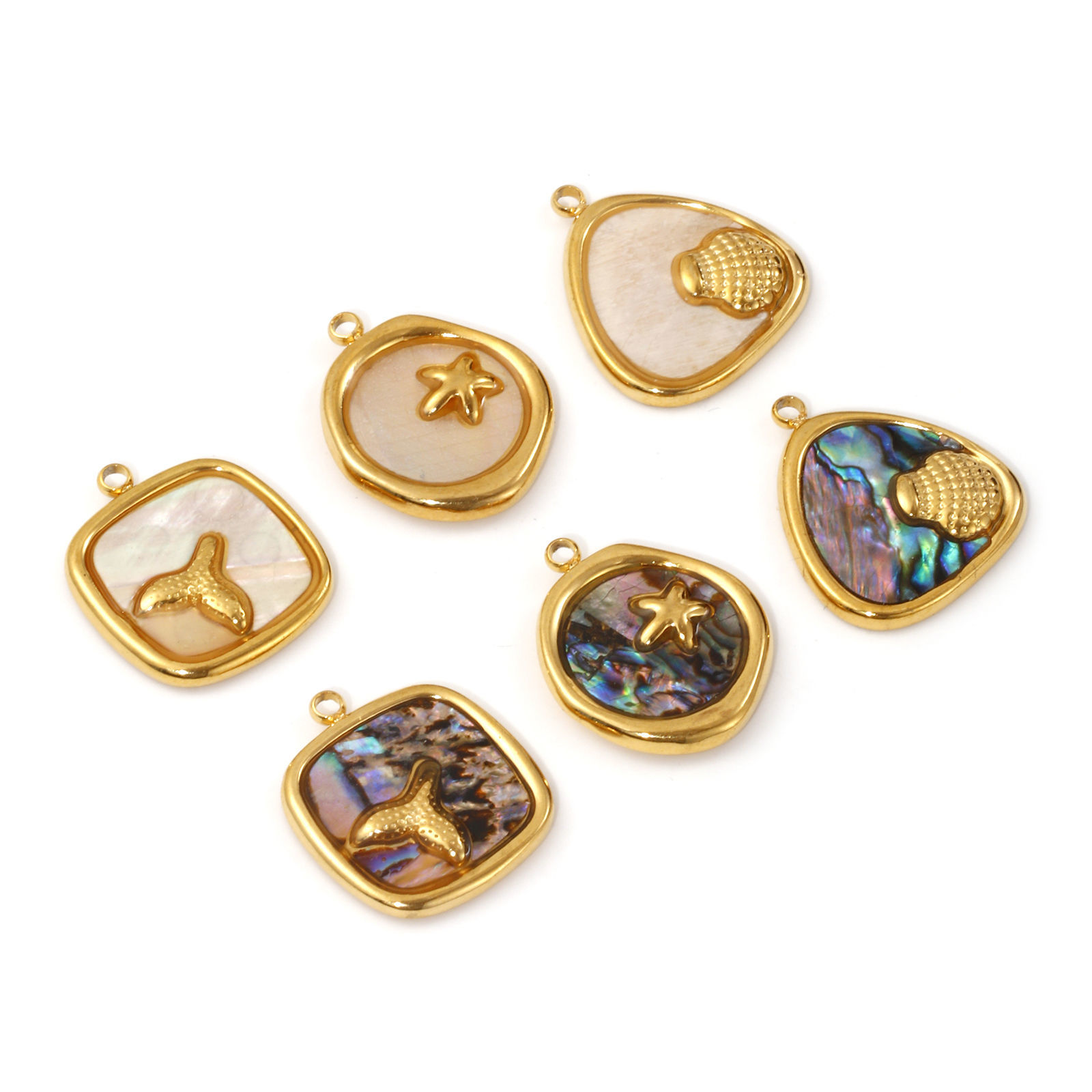Picture of 1 Piece Eco-friendly PVD Vacuum Plating 304 Stainless Steel & Natural Shell Charms 18K Real Gold Plated