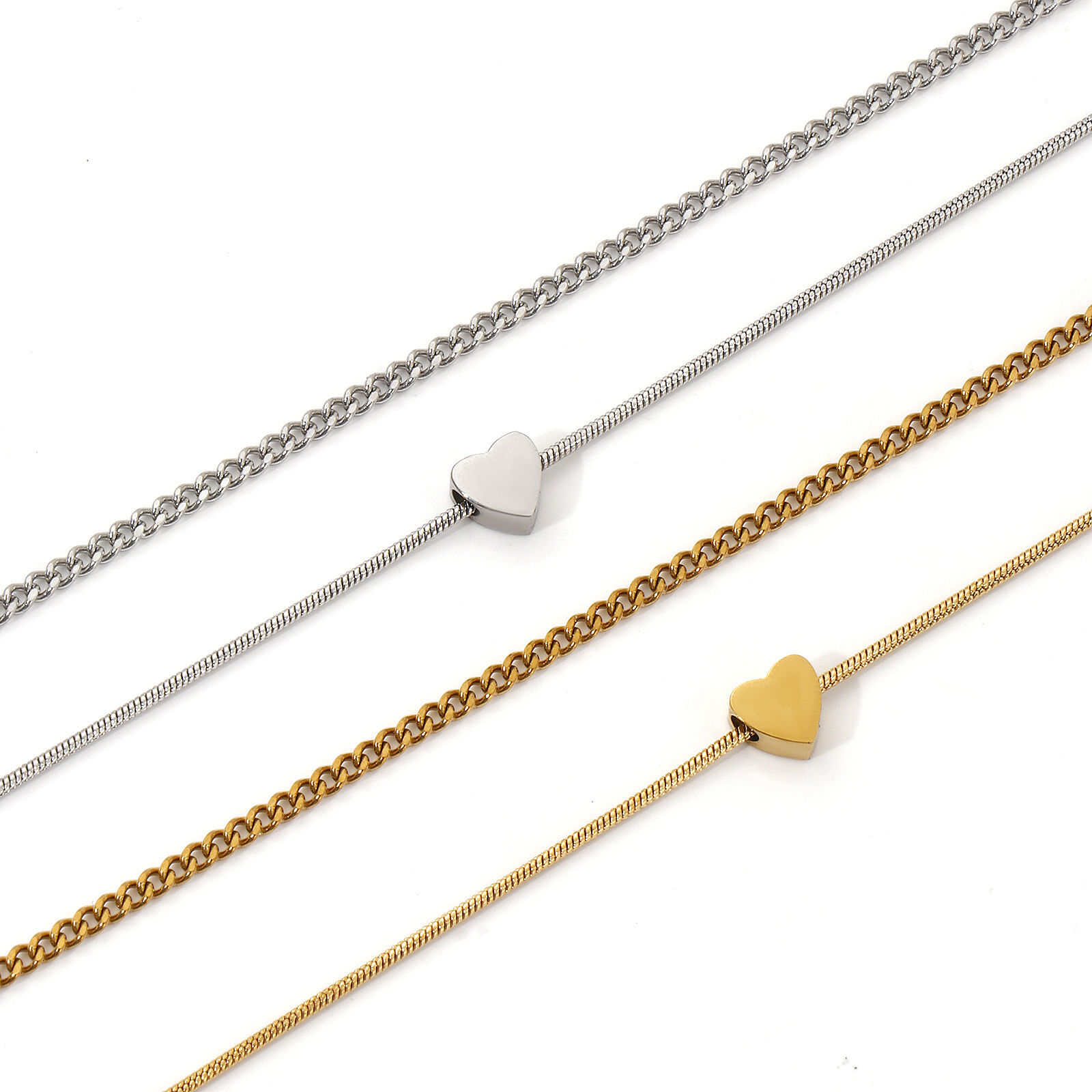 Picture of 1 Piece Eco-friendly Stylish Valentine's Day Multicolor 304 Stainless Steel Curb Link Chain Heart Multilayer Layered Anklet For Women Gift 23cm(9") long