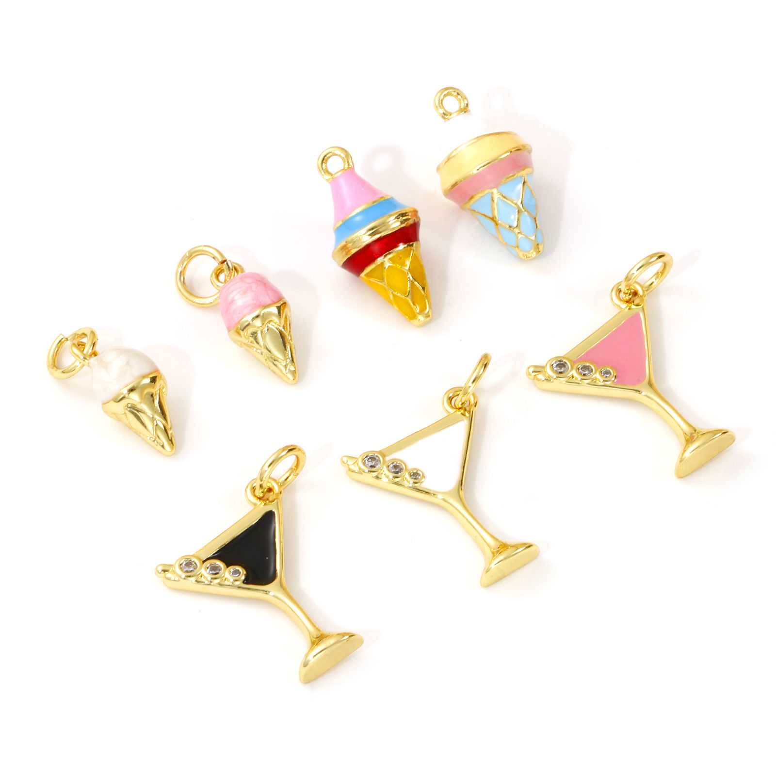 Picture of Brass Charms 18K Gold Plated Multicolor Enamel Wine Glass Ice cream