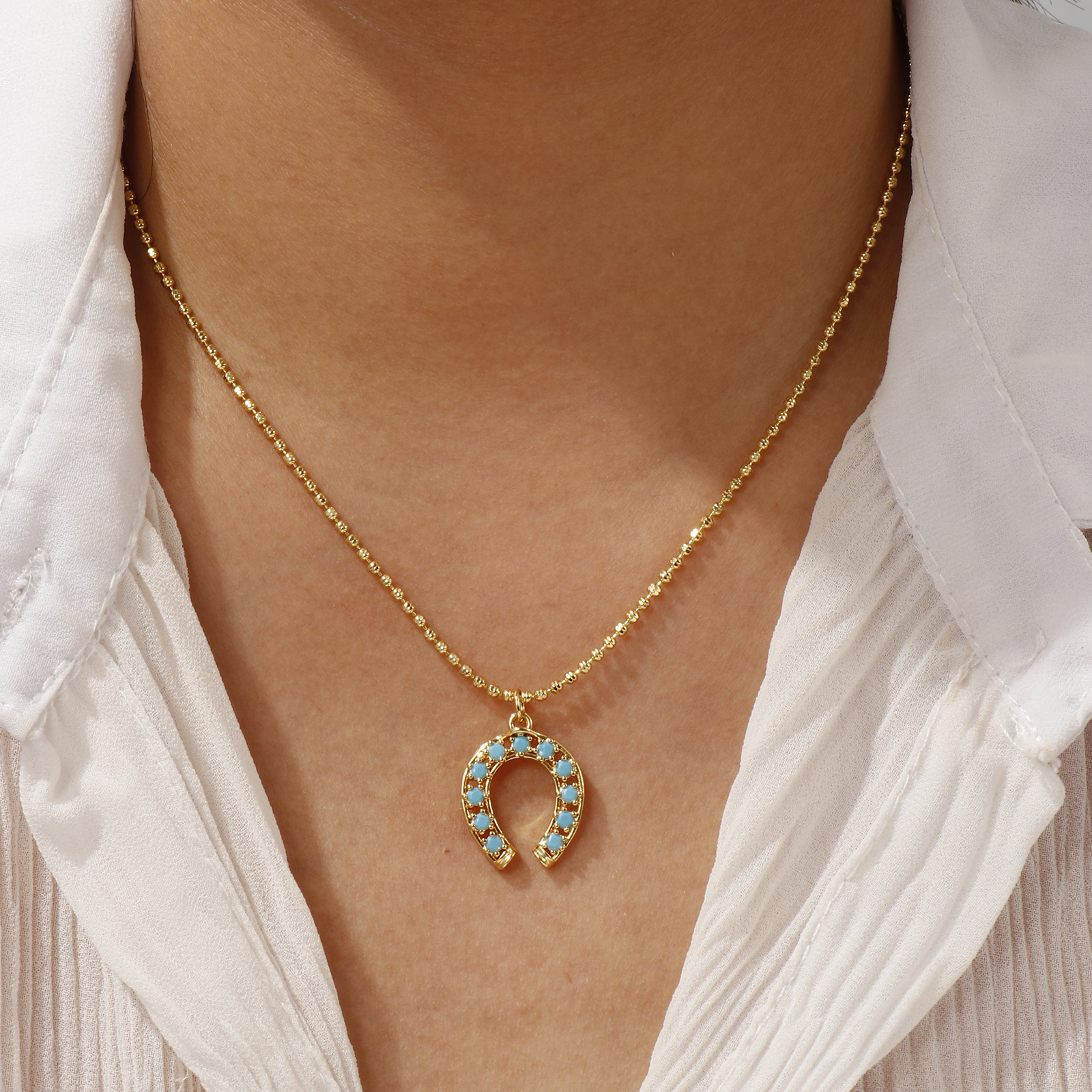 Bild von 18K Echtgold plattiert Anhänger Halskette, Messing 45cm + 5cm, Für Frauen, Blau Zirkonia Retro Geschenk, Umweltfreundlich, 1 Strang