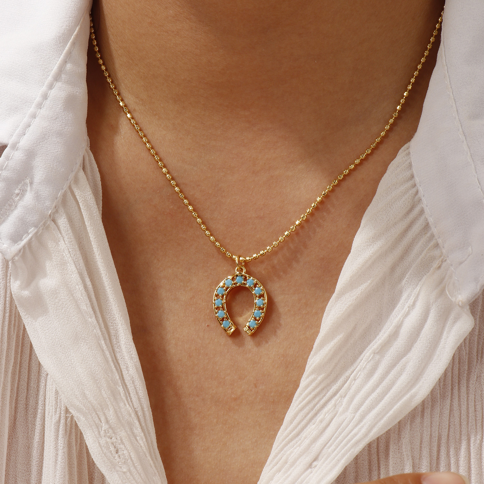 Bild von 18K Echtgold plattiert Anhänger Halskette, Messing 45cm + 5cm, Für Frauen, Blau Zirkonia Retro Geschenk, Umweltfreundlich, 1 Strang