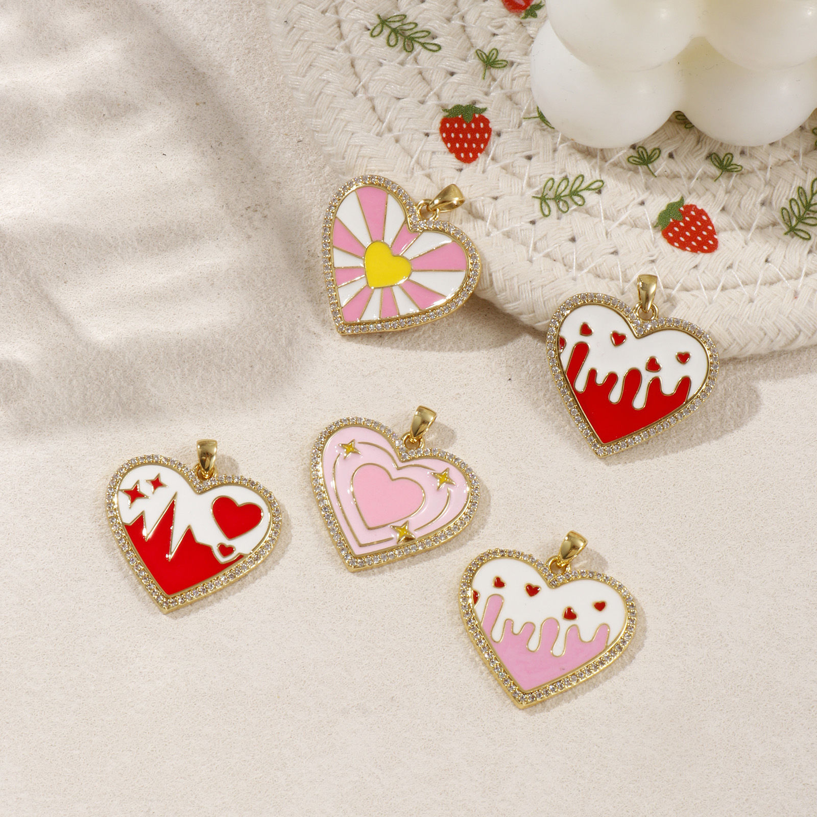 Picture of Eco-friendly Brass Valentine's Day Charms 18K Real Gold Plated Enamel Heart