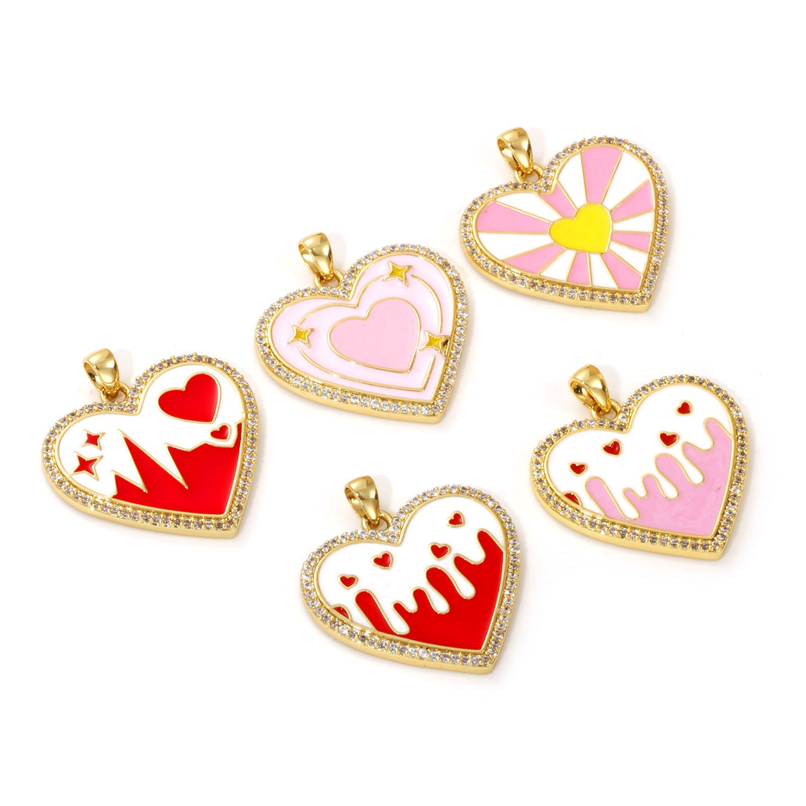 Picture of Eco-friendly Brass Valentine's Day Charms 18K Real Gold Plated Enamel Heart
