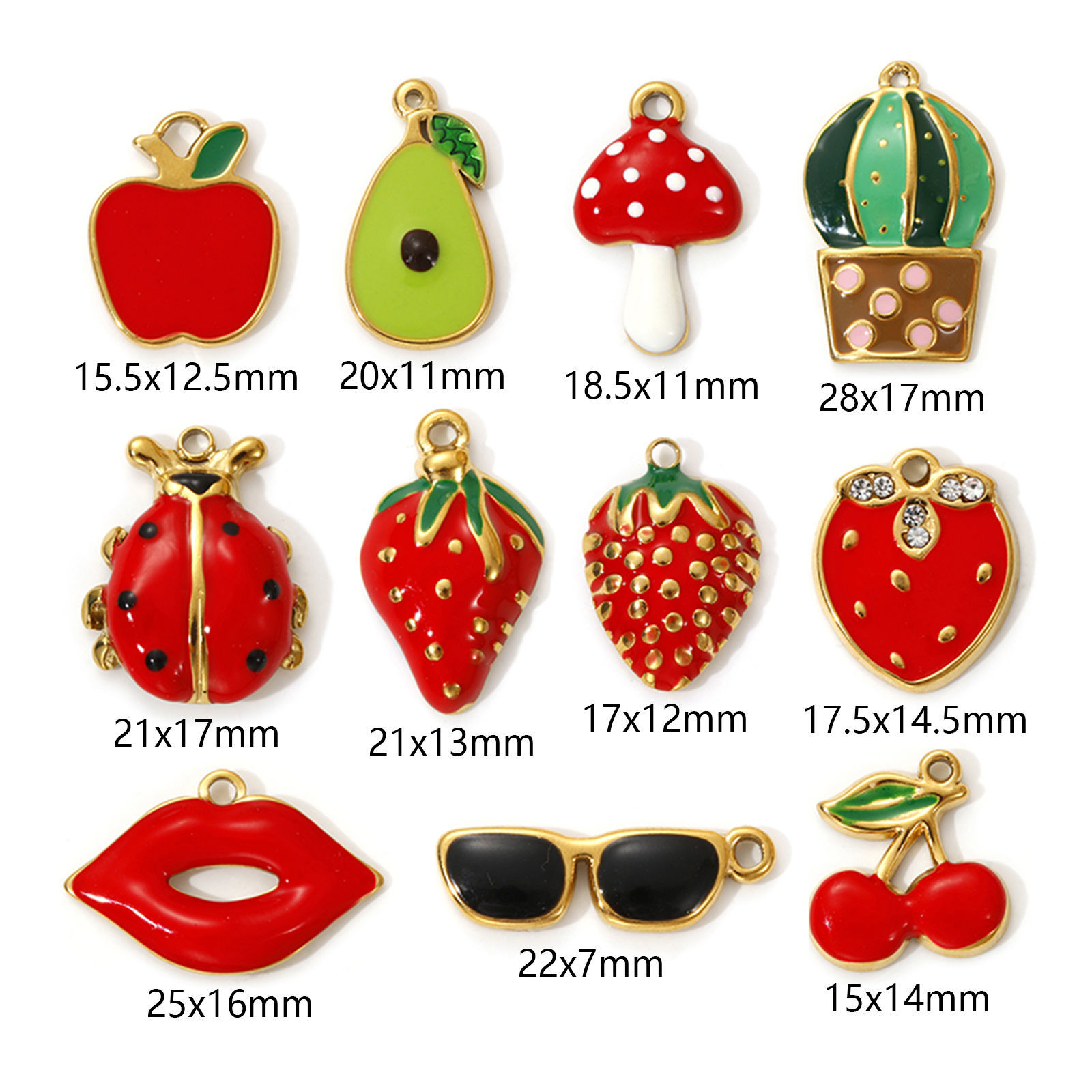 Picture of 2 PCs Eco-friendly PVD Vacuum Plating 304 Stainless Steel Charms 18K Real Gold Plated Multicolor Enamel Fruit