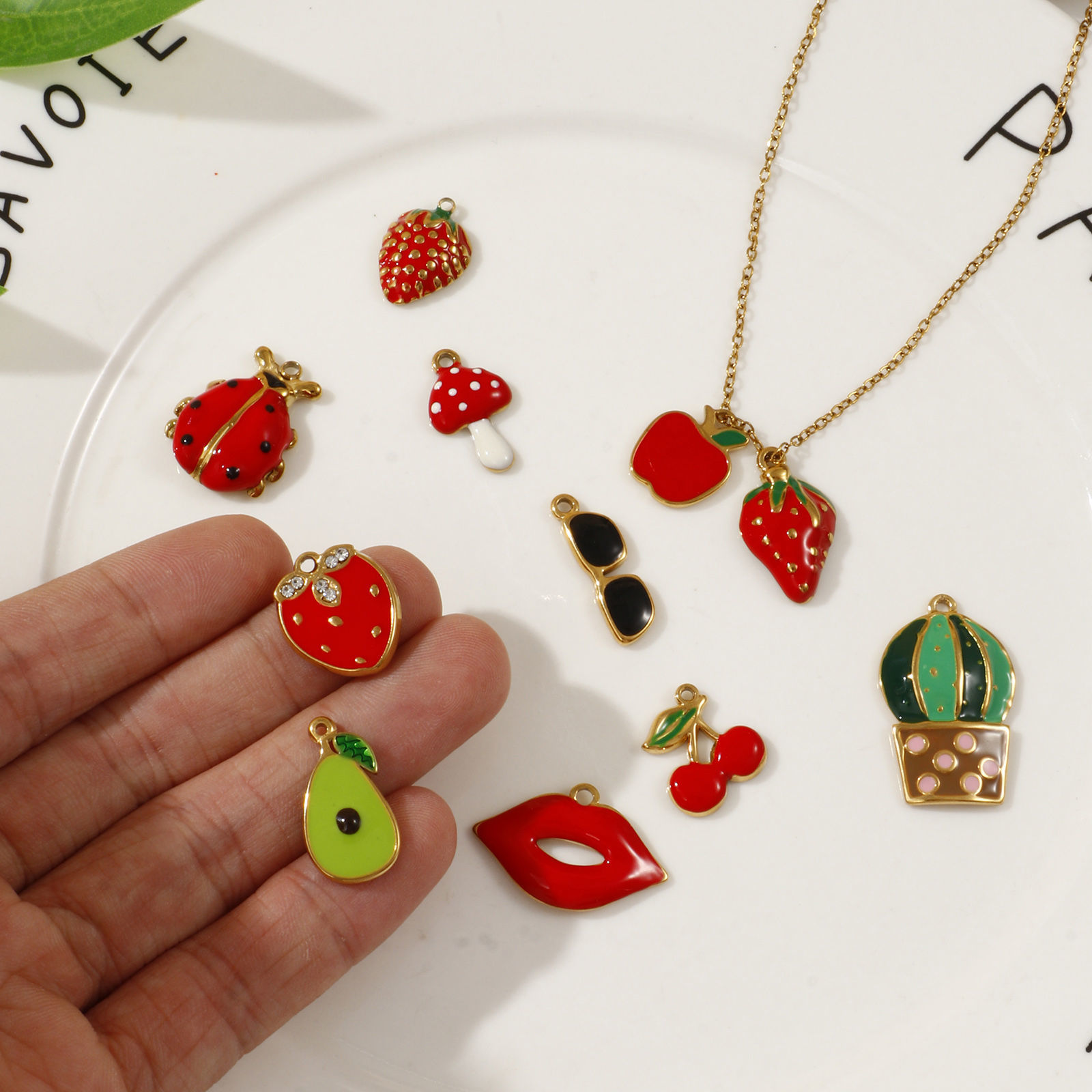 Picture of 2 PCs Eco-friendly PVD Vacuum Plating 304 Stainless Steel Charms 18K Real Gold Plated Multicolor Enamel Fruit
