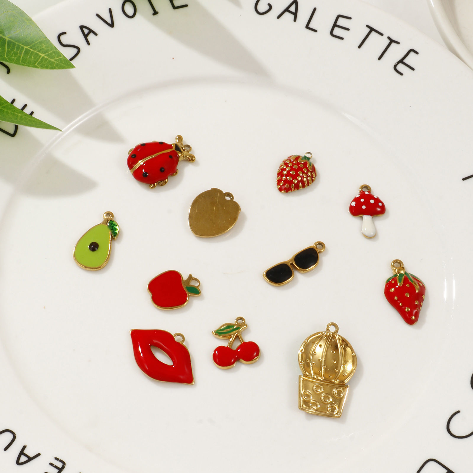 Picture of 2 PCs Eco-friendly PVD Vacuum Plating 304 Stainless Steel Charms 18K Real Gold Plated Multicolor Enamel Fruit