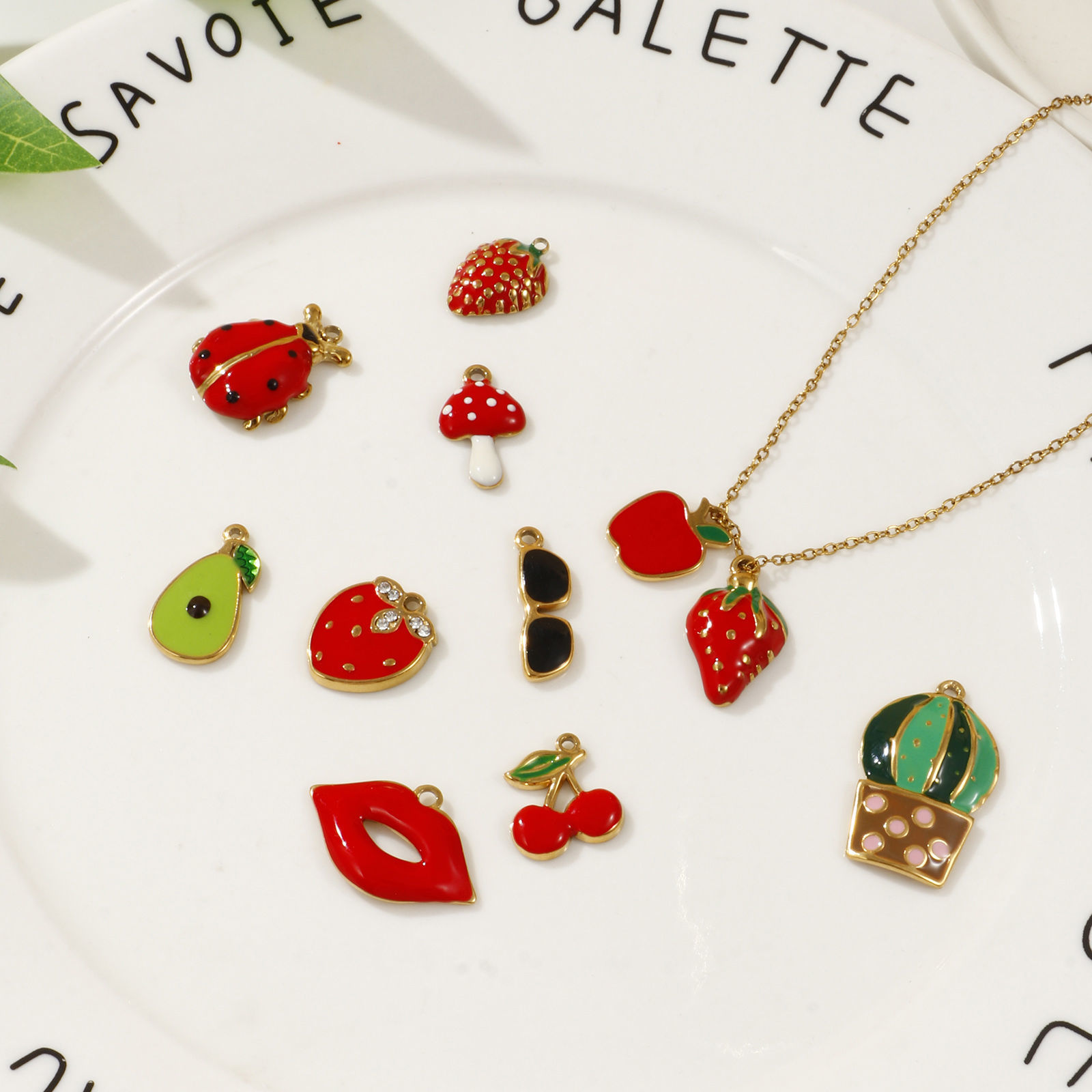 Picture of 2 PCs Eco-friendly PVD Vacuum Plating 304 Stainless Steel Charms 18K Real Gold Plated Multicolor Enamel Fruit