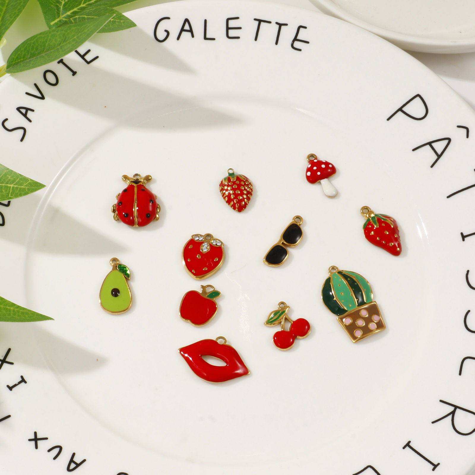 Picture of 2 PCs Eco-friendly PVD Vacuum Plating 304 Stainless Steel Charms 18K Real Gold Plated Multicolor Enamel Fruit