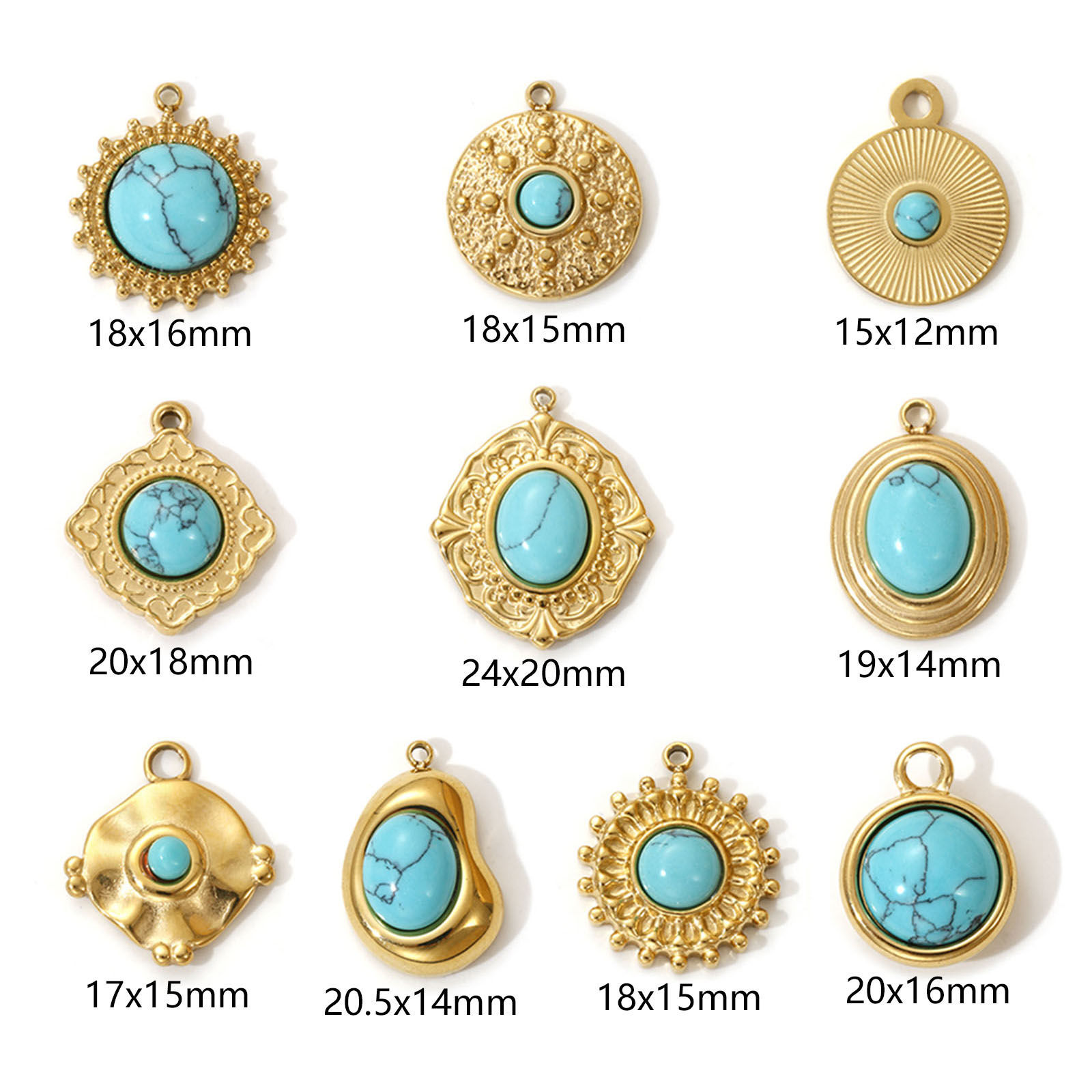 Picture of 1 Piece Eco-friendly PVD Vacuum Plating 304 Stainless Steel Boho Chic Bohemia Charms 18K Real Gold Plated Green Blue With Resin Cabochons Imitation Turquoise