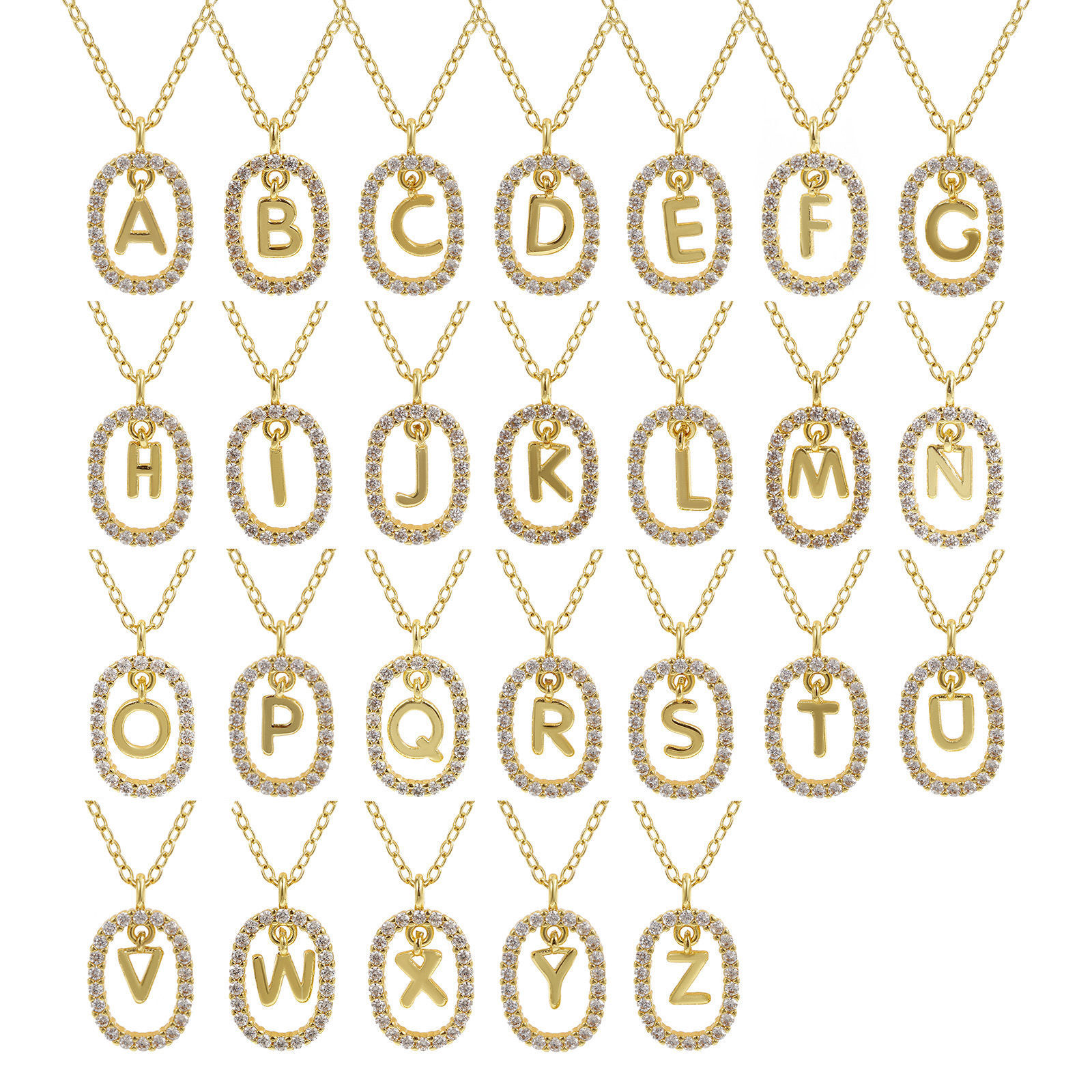 Bild von 18K Echtgold plattiert Kreuz Gliederketten Oval Anhänger Halskette, Messing 46cm + 6cm, Für Frauen, Klar Zirkonia Anfangsbuchstabe/ Großbuchstabe Message " A-Z " Beweglich, Exquisit Elegant Geschenk, Umweltfreundlich, 1 Strang
