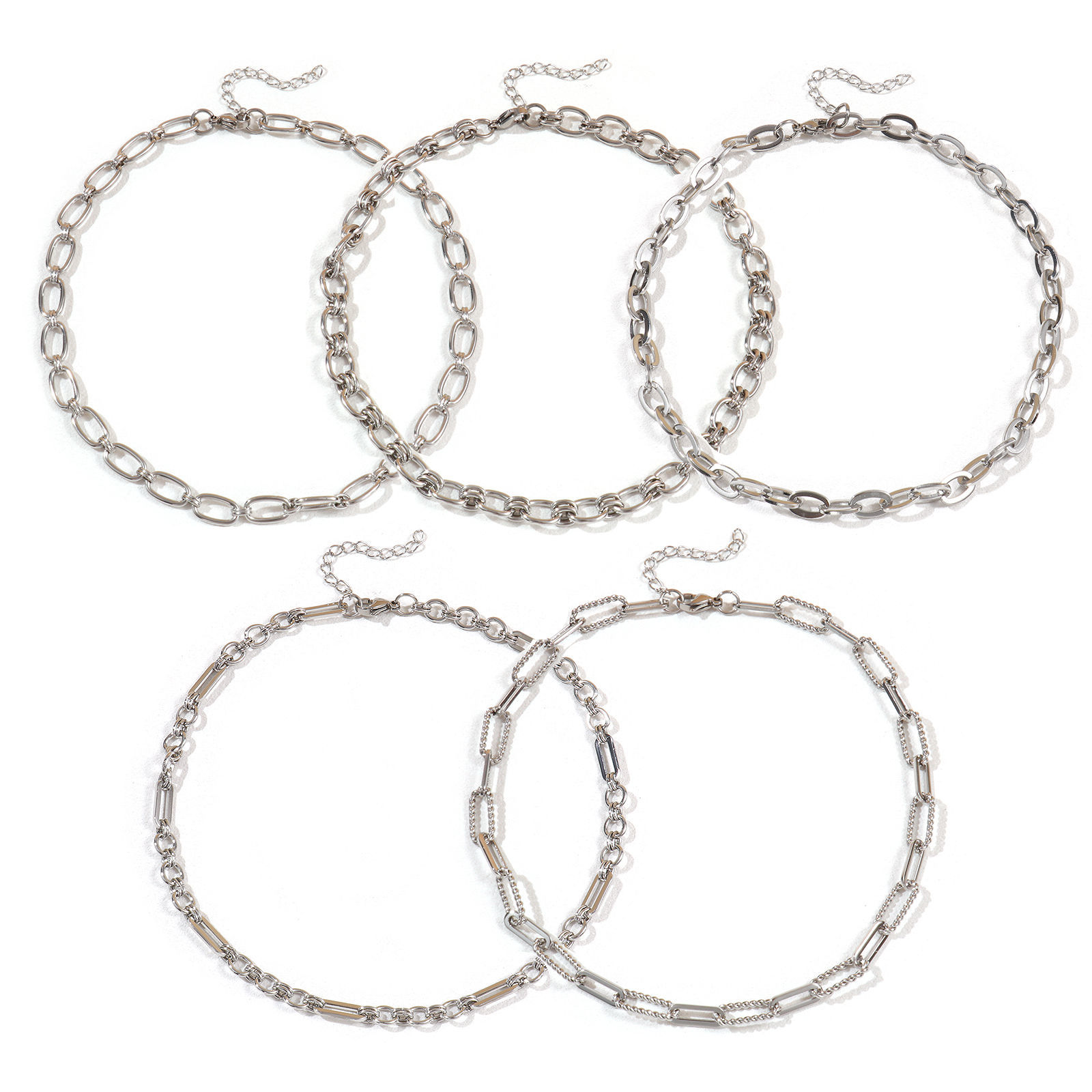 Picture of Silver Tone Paperclip Link Chain Oval Necklace, 304 Stainless Steel 40cm(15.7") + 5cm(2"), For Women, Simple & Casual Gift, Eco-friendly