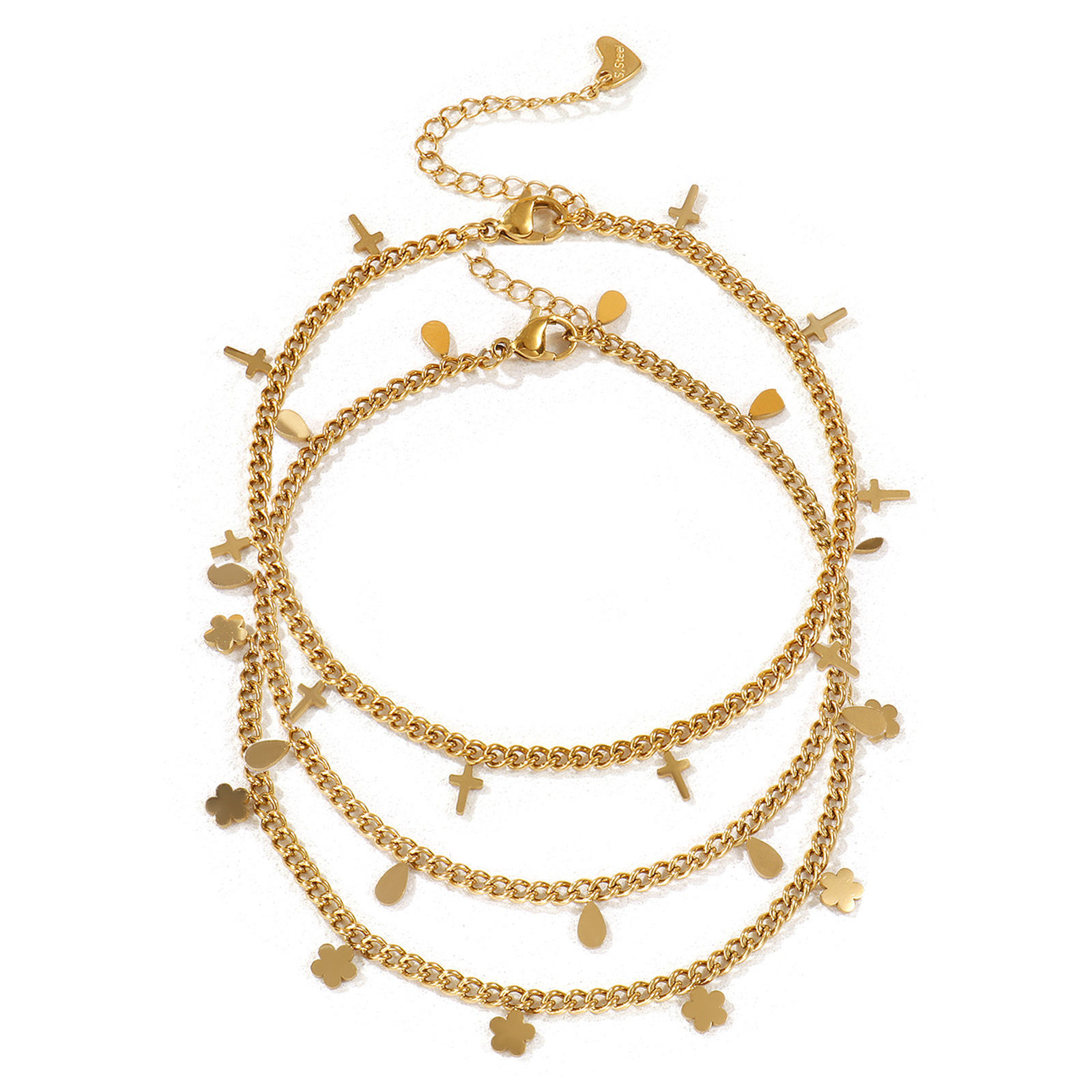 Picture of Eco-friendly PVD Vacuum Plating Exquisite 18K Real Gold Plated 304 Stainless Steel Curb Link Chain Anklet For Women Gift 22cm(8.7") long