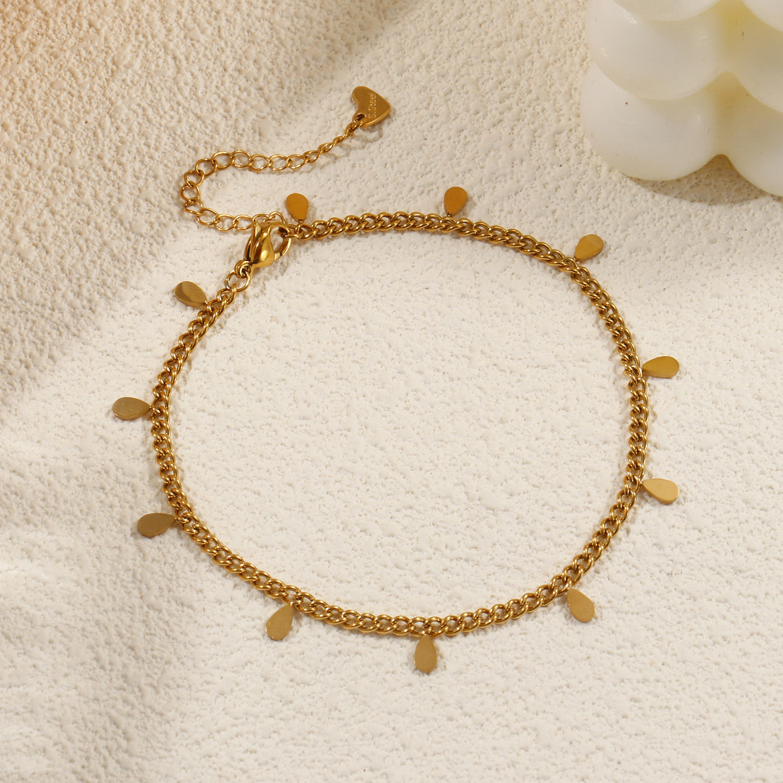 Picture of Eco-friendly PVD Vacuum Plating Exquisite 18K Real Gold Plated 304 Stainless Steel Curb Link Chain Anklet For Women Gift 22cm(8.7") long