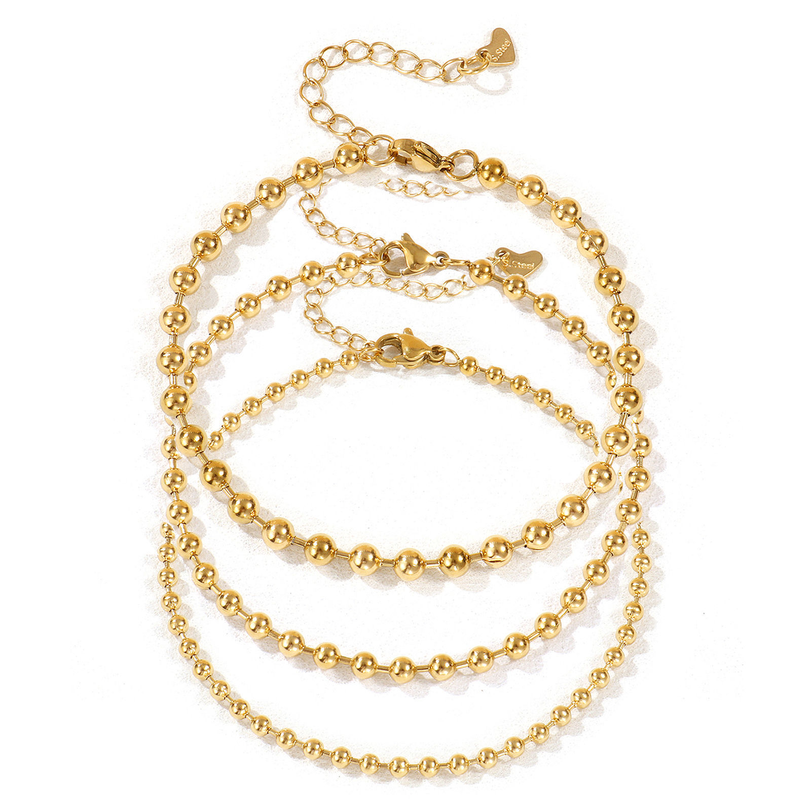 Picture of Eco-friendly PVD Vacuum Plating Exquisite 18K Real Gold Plated 304 Stainless Steel Ball Chain Anklet For Women Gift 22cm(8.7") long