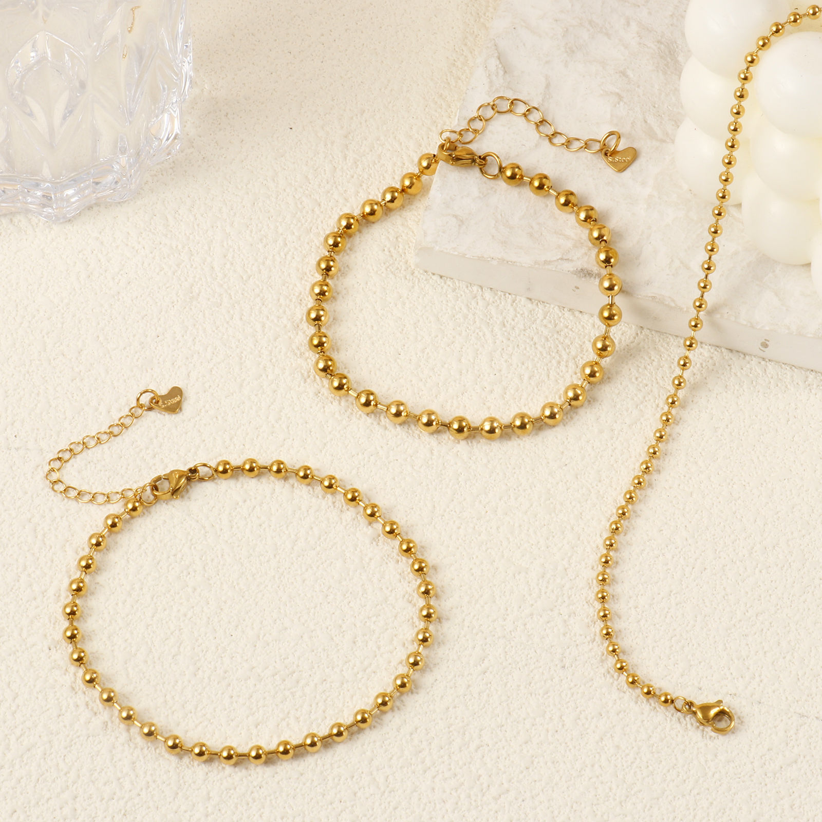 Picture of Eco-friendly PVD Vacuum Plating Exquisite 18K Real Gold Plated 304 Stainless Steel Ball Chain Anklet For Women Gift 22cm(8.7") long