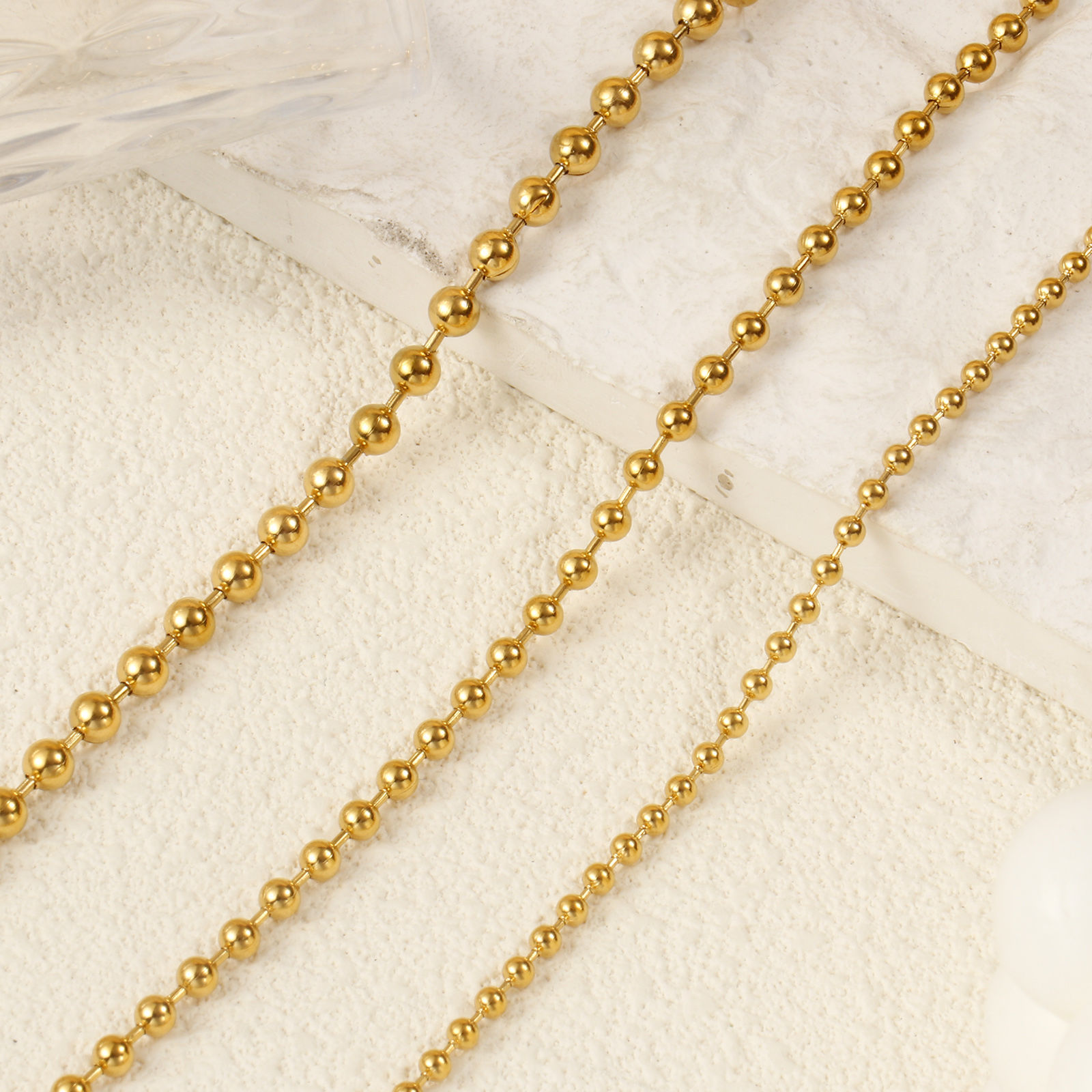 Picture of Eco-friendly PVD Vacuum Plating Exquisite 18K Real Gold Plated 304 Stainless Steel Ball Chain Anklet For Women Gift 22cm(8.7") long