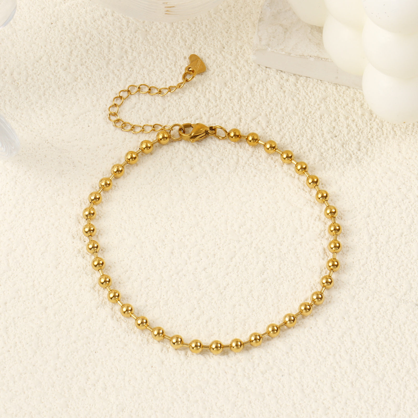 Picture of Eco-friendly PVD Vacuum Plating Exquisite 18K Real Gold Plated 304 Stainless Steel Ball Chain Anklet For Women Gift 22cm(8.7") long
