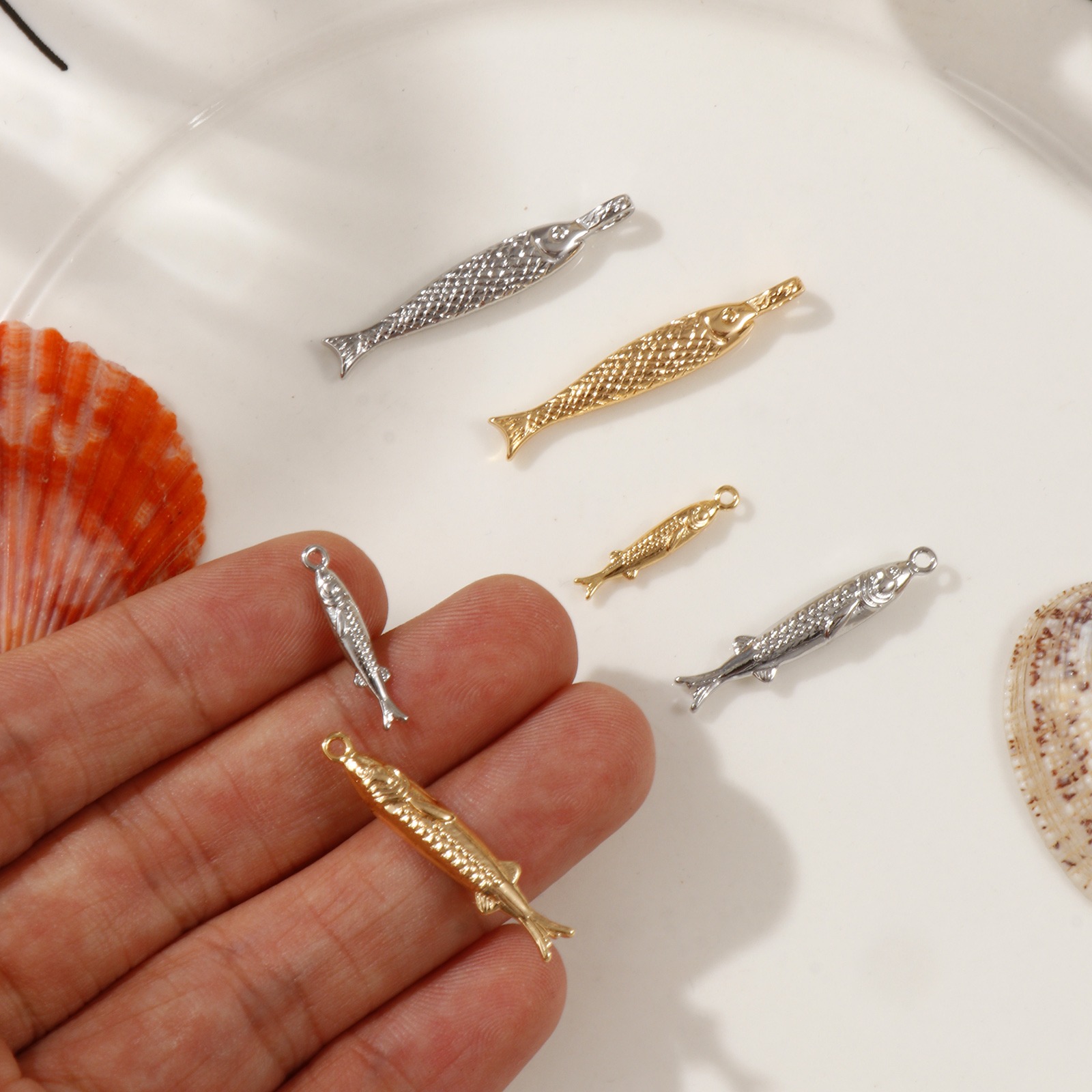 Picture of Eco-friendly Brass Ocean Jewelry Charms Real Gold Plated Fish Animal 3D