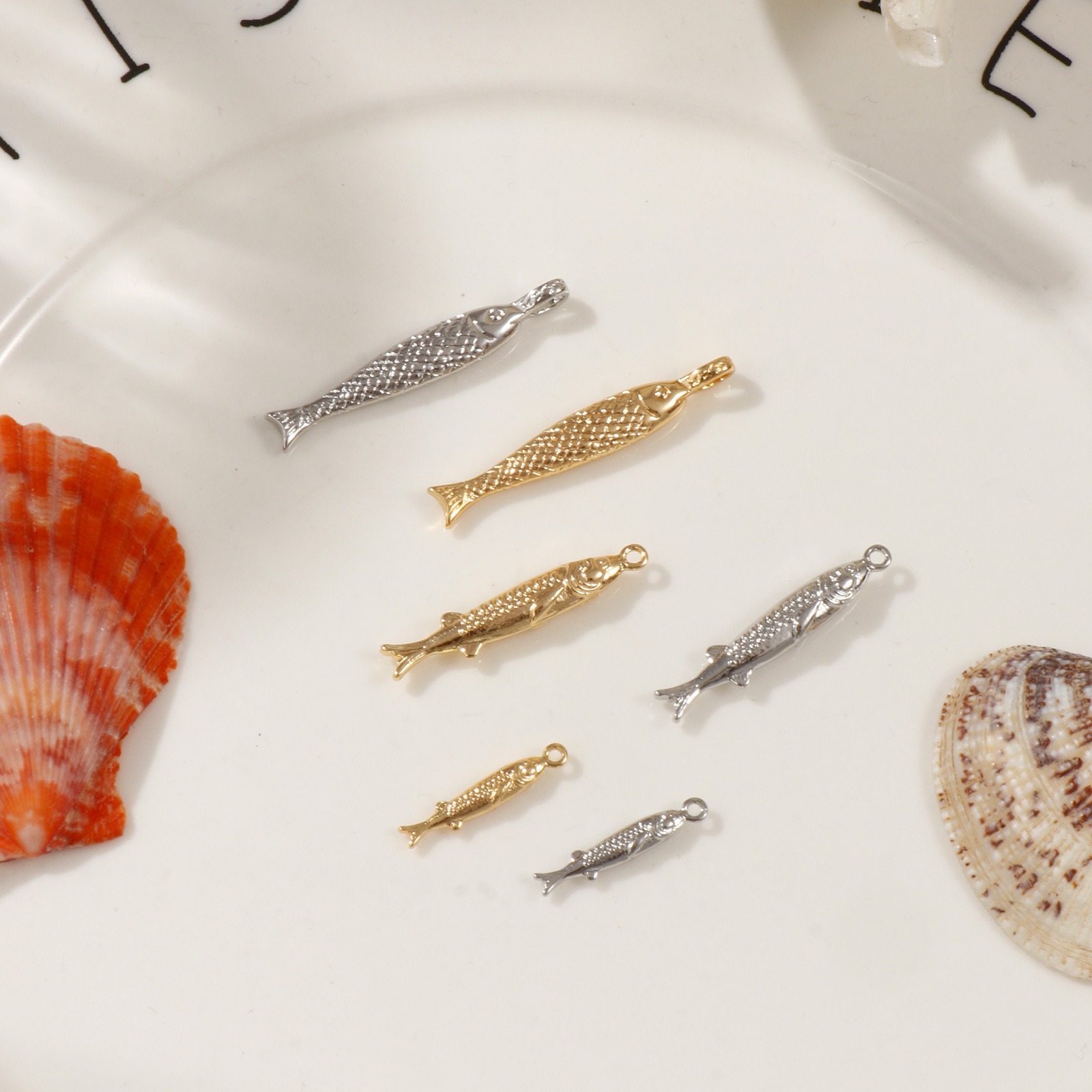Picture of Eco-friendly Brass Ocean Jewelry Charms Real Gold Plated Fish Animal 3D