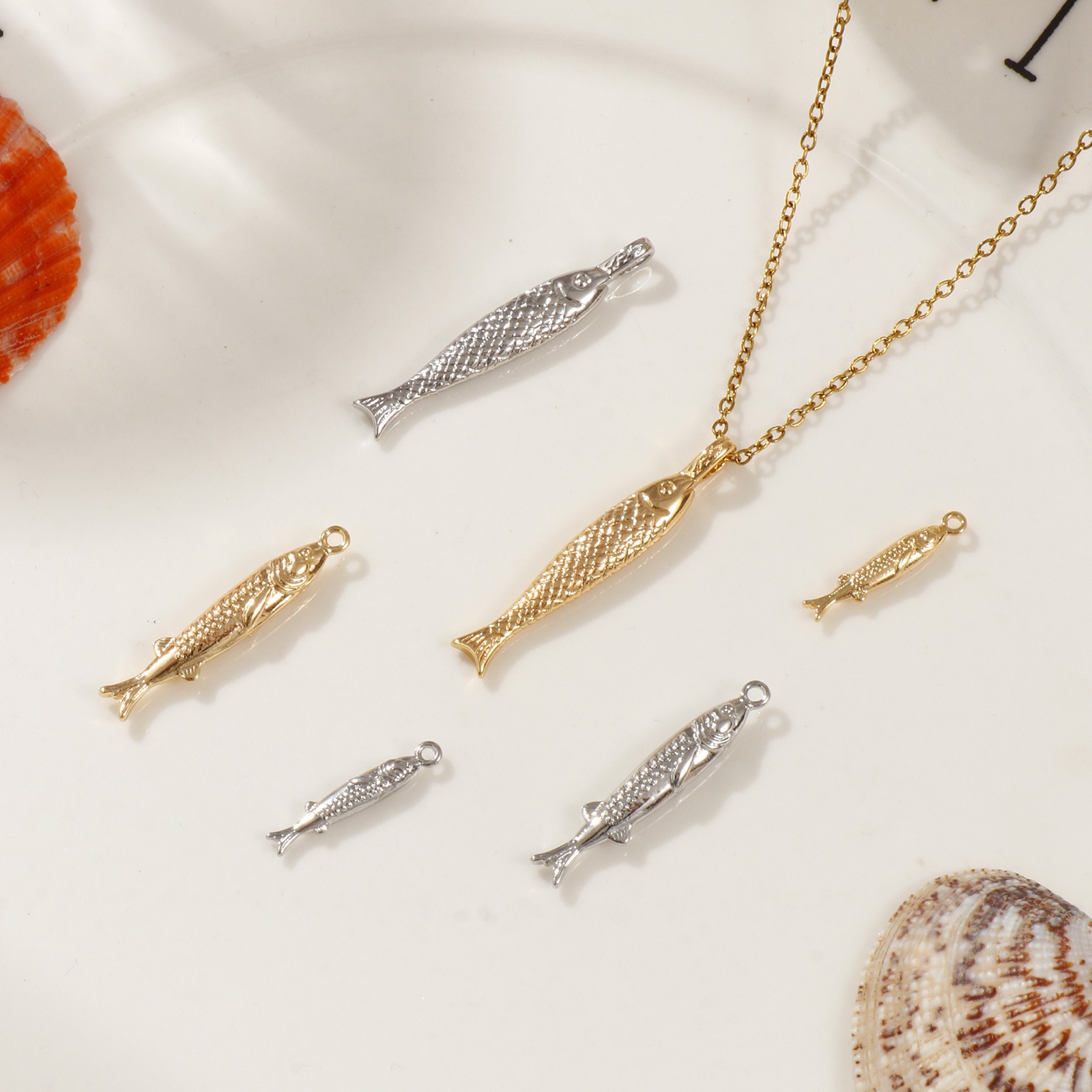 Picture of Eco-friendly Brass Ocean Jewelry Charms Real Gold Plated Fish Animal 3D