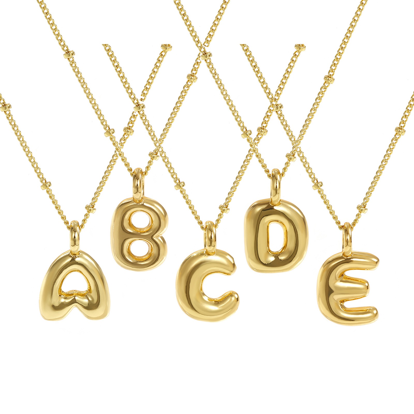 Picture of 18K Real Gold Plated Curb Link Chain Capital Alphabet Initial Letter Pendant Charm Necklace, Brass 45cm(17.7") + 5cm(2"), For Women, Message " A-Z " Exquisite Gift, Eco-friendly