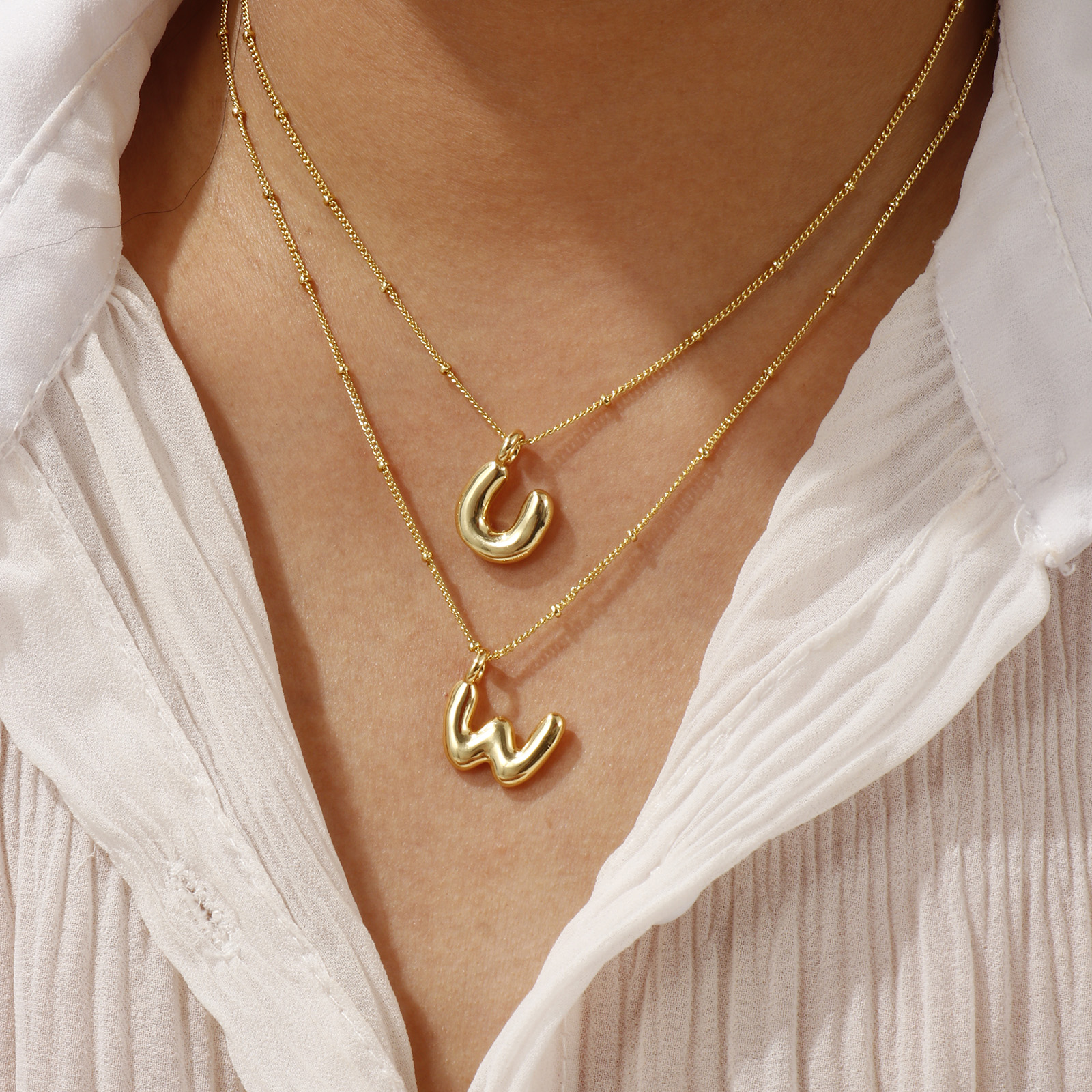 Picture of 18K Real Gold Plated Curb Link Chain Capital Alphabet Initial Letter Pendant Charm Necklace, Brass 45cm(17.7") + 5cm(2"), For Women, Message " A-Z " Exquisite Gift, Eco-friendly