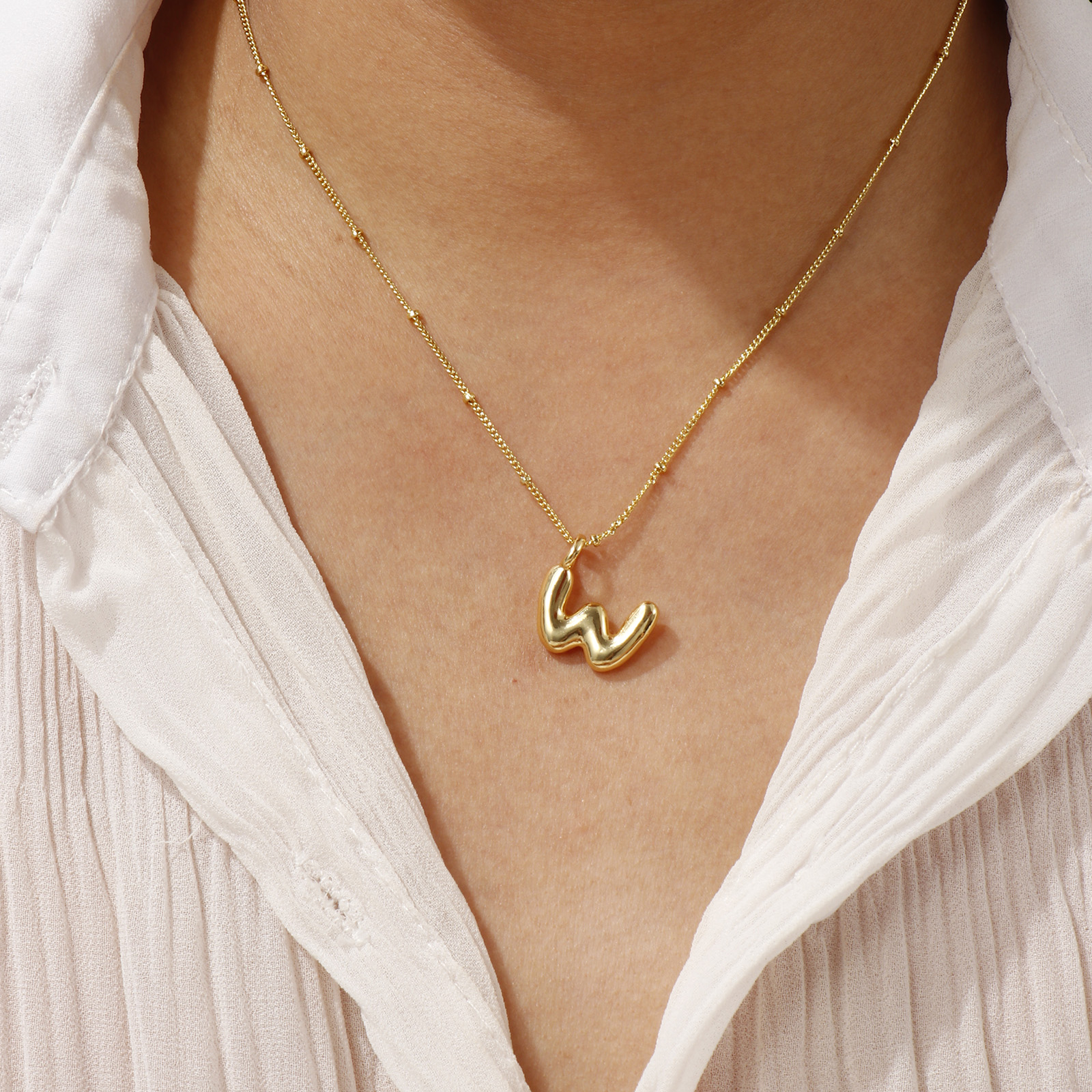 Picture of 18K Real Gold Plated Curb Link Chain Capital Alphabet Initial Letter Pendant Charm Necklace, Brass 45cm(17.7") + 5cm(2"), For Women, Message " A-Z " Exquisite Gift, Eco-friendly