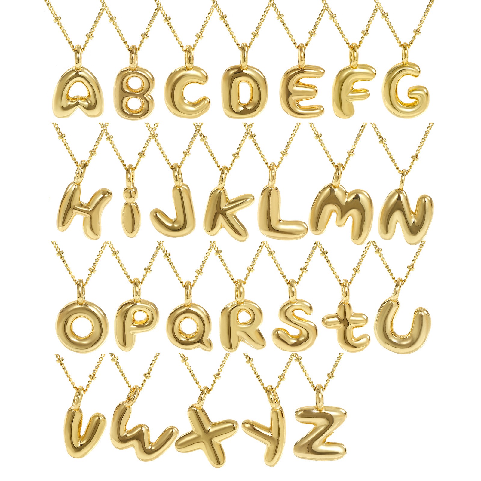 Picture of 18K Real Gold Plated Curb Link Chain Capital Alphabet Initial Letter Pendant Charm Necklace, Brass 45cm(17.7") + 5cm(2"), For Women, Message " A-Z " Exquisite Gift, Eco-friendly