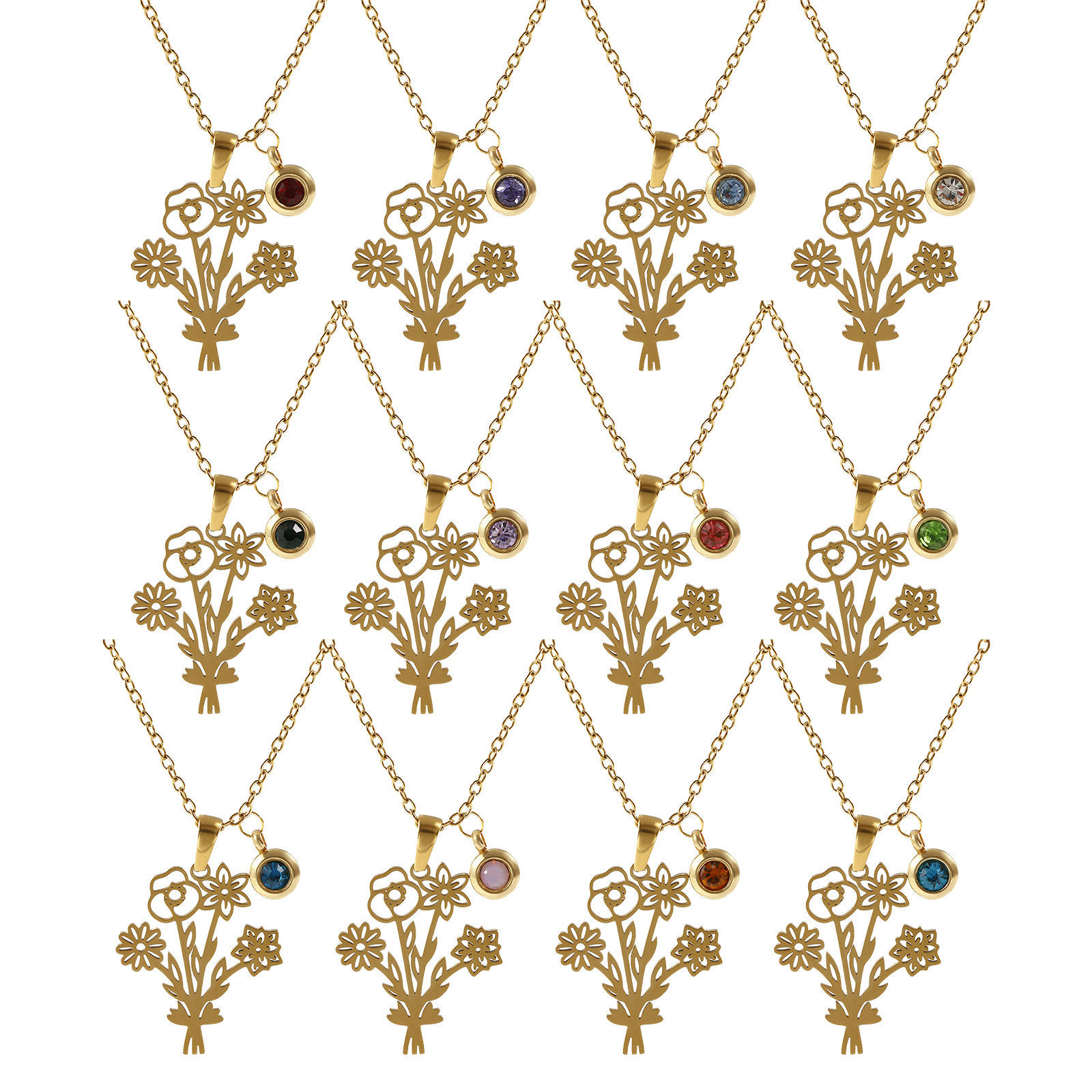 Изображение 18K настоящее золото с покрытием Кабельные Цепи Цветы Ожерелье с подвеской, 304 Нержавеющая Сталь 45см + 5см, Для женщин, Элегантный Свой Камень подарок, Экологичное вакуумное PVD-покрытие, 1 ШТ