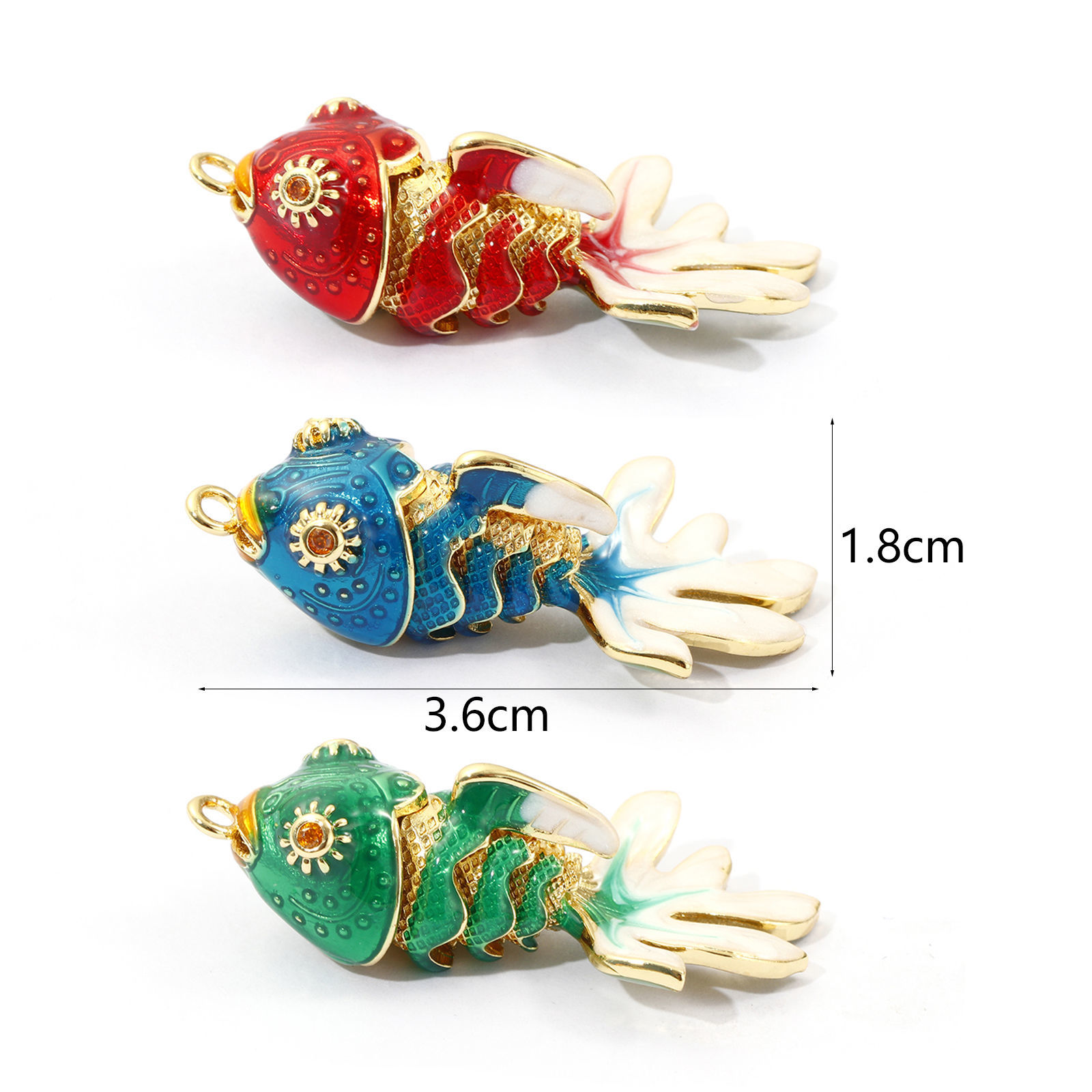 Picture of Eco-friendly Brass Ocean Jewelry Pendants 18K Real Gold Plated Enamel Fish Animal 3D Movable Orange Cubic Zirconia 3.6cm x 1.8cm