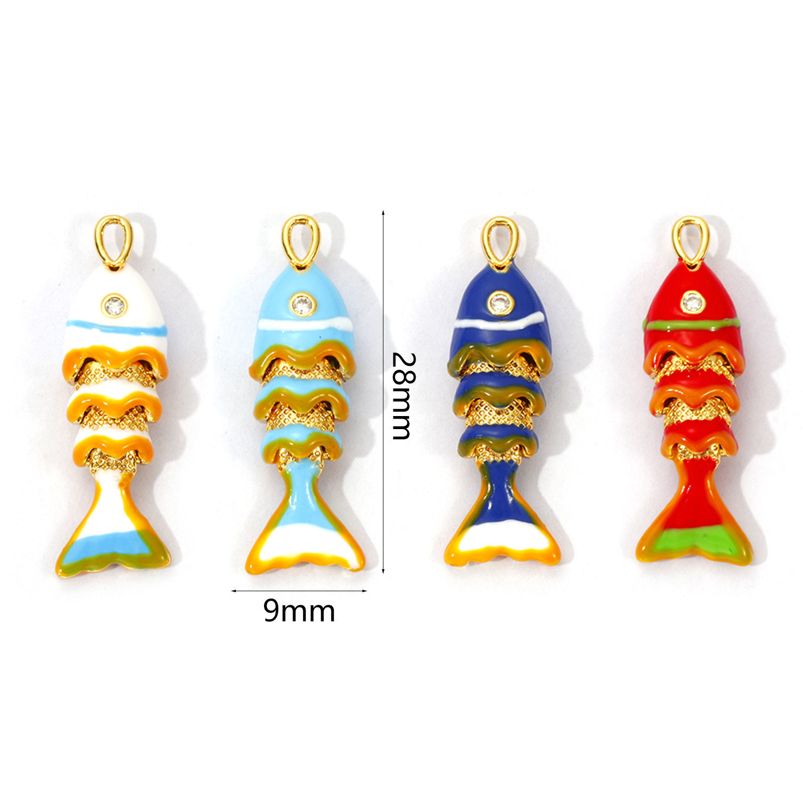 Immagine di 1 Pz Ecologico Ottone Gioielli Oceanici Ciondoli 18K Vero Oro Placcato Smalto Pesce 3D Mobile Trasparente Cubic Zirconiae 28mm x 9mm