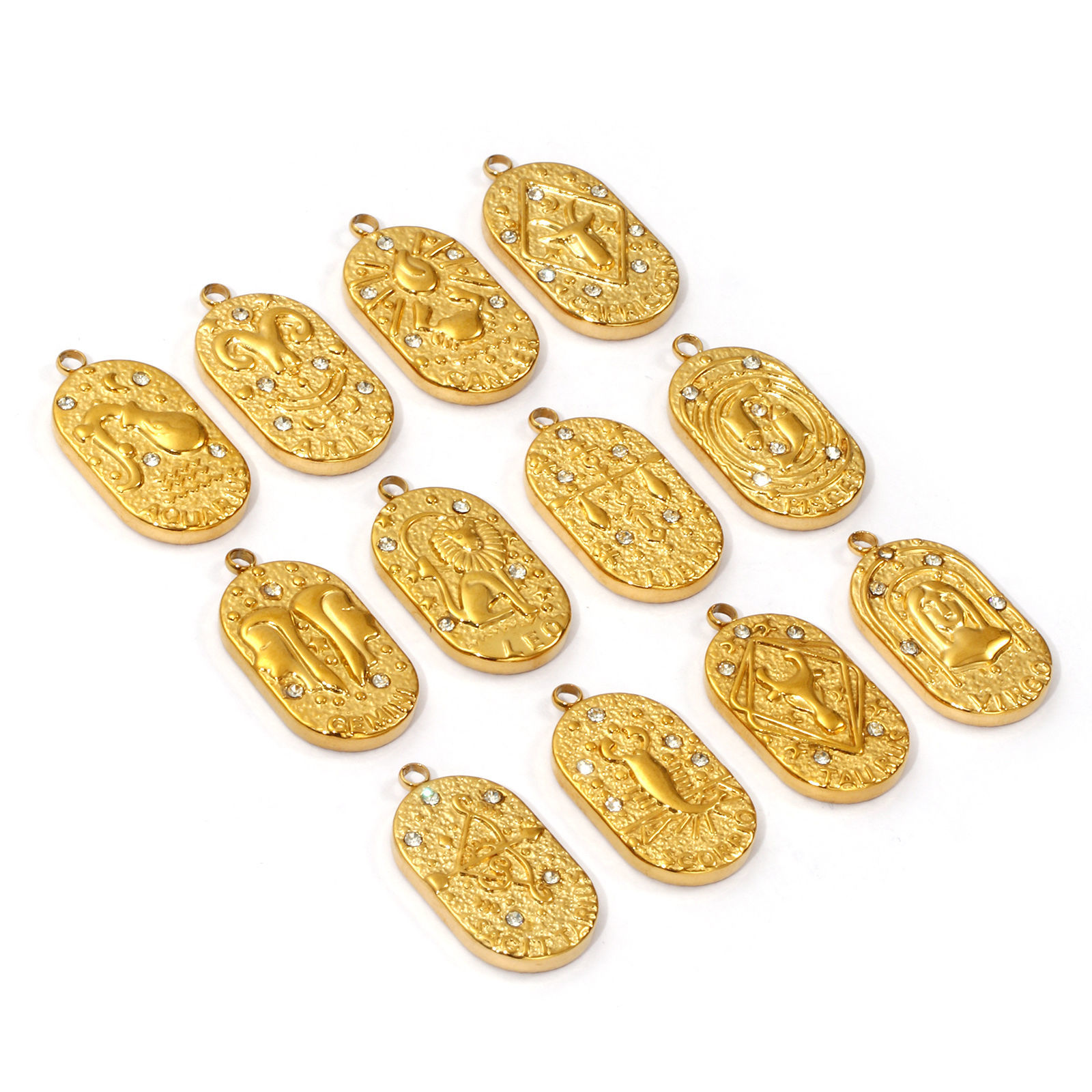 Picture of Eco-friendly PVD Vacuum Plating 304 Stainless Steel Charms 18K Real Gold Plated Oval Clear Cubic Zirconia 25mm x 13mm