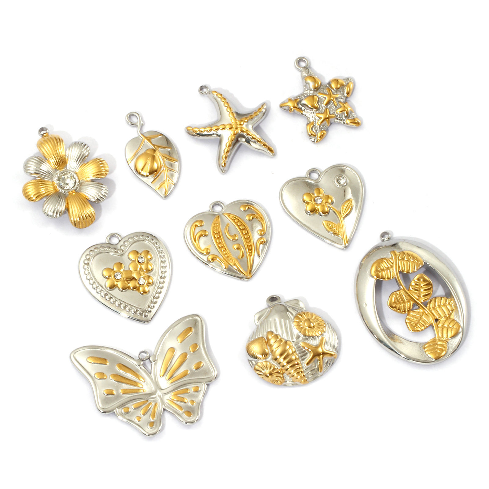 Picture of Eco-friendly PVD Vacuum Plating 304 Stainless Steel Pendants 18K Real Gold Plated & Silver Tone Two Tone