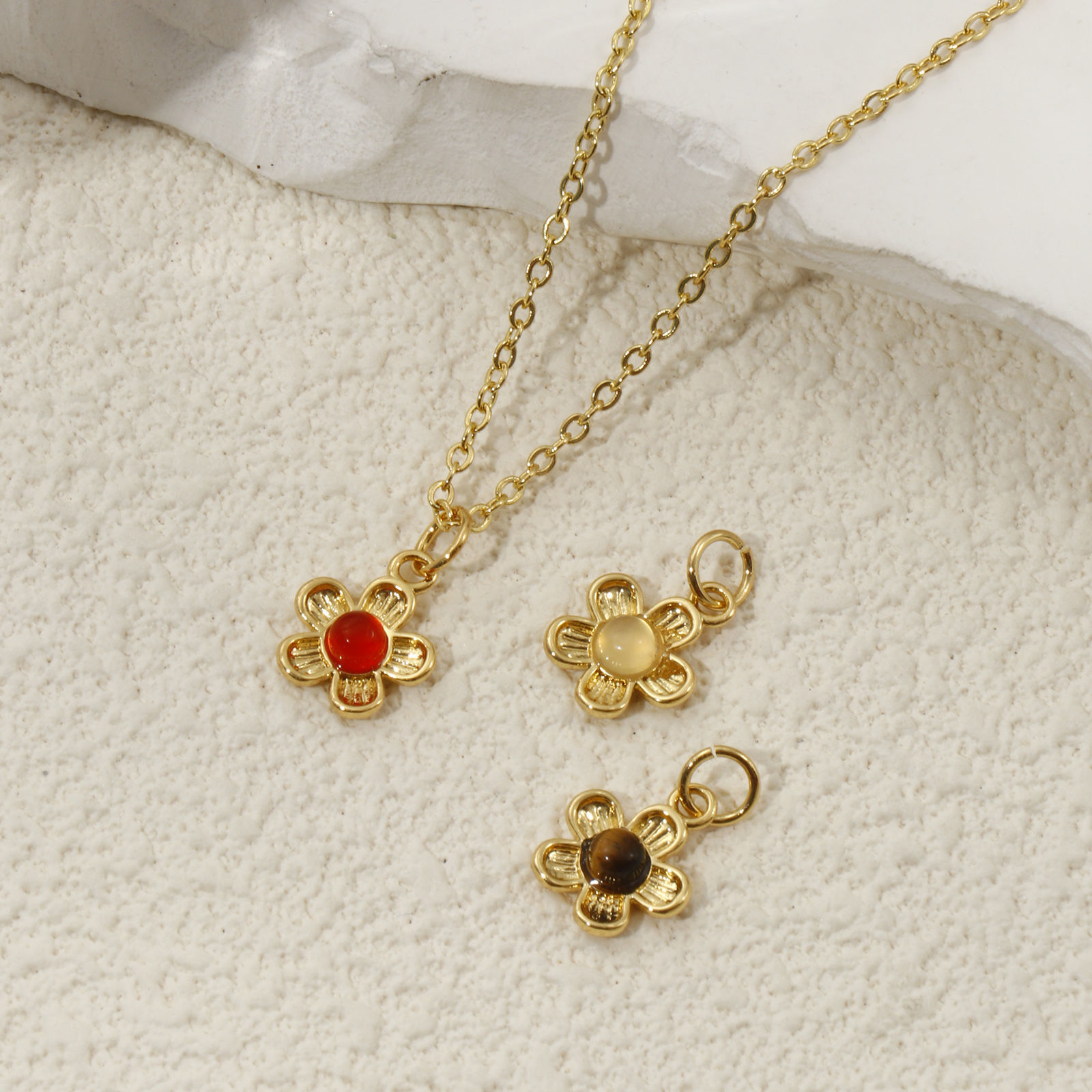 Picture of Eco-friendly Brass & Gemstone Charms 18K Real Gold Plated Flower 16mm x 10mm