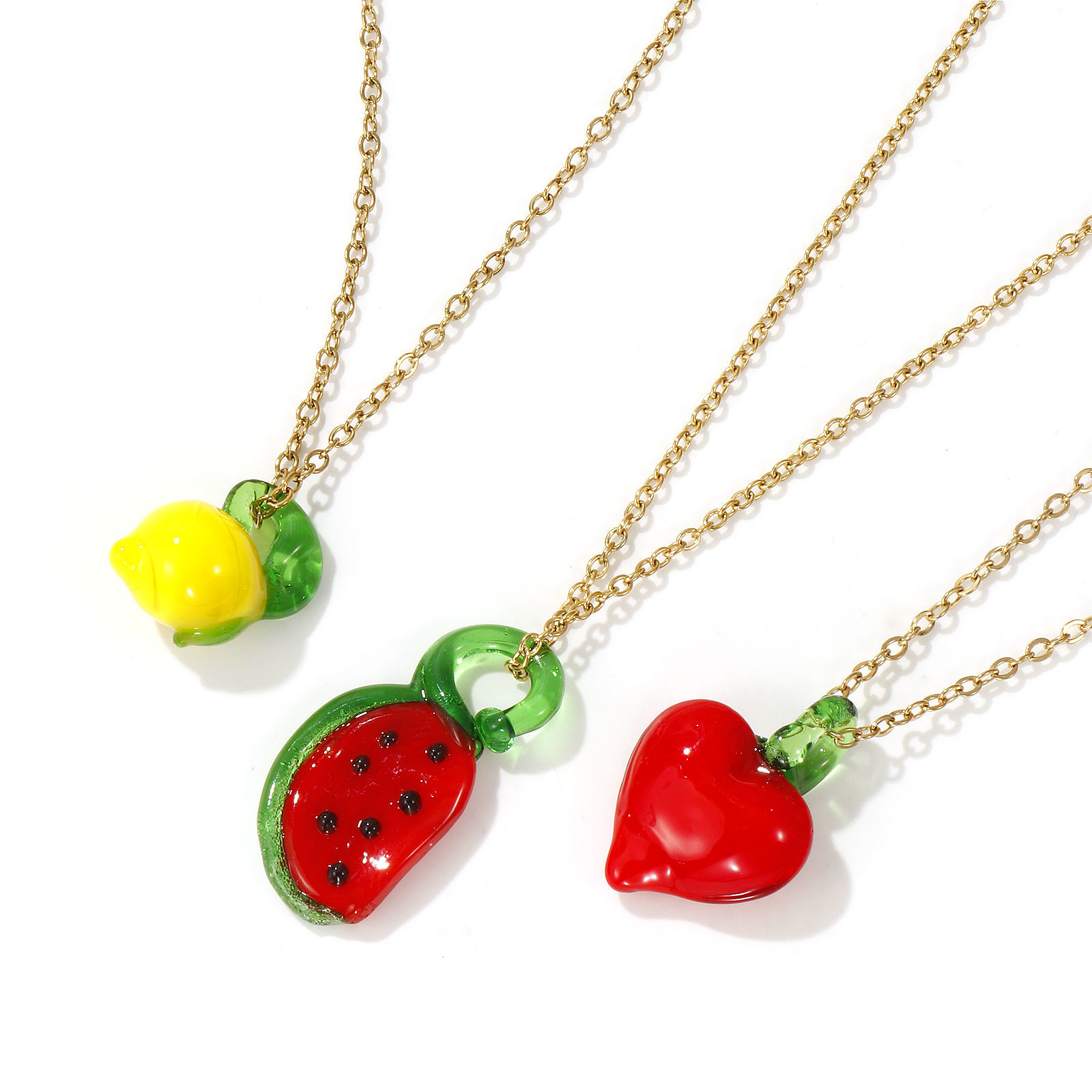 Imagen de 18K Oro Real Chapado Cadena de Cable Cruz Collar con Colgante, 304 Acero Inoxidable & Vidrio Murano 45cm + 5cm, Para Mujeres, 3D, Exquisito Regalo, Recubrimiento al Vacío PVD Ecológico, 1 Unidad