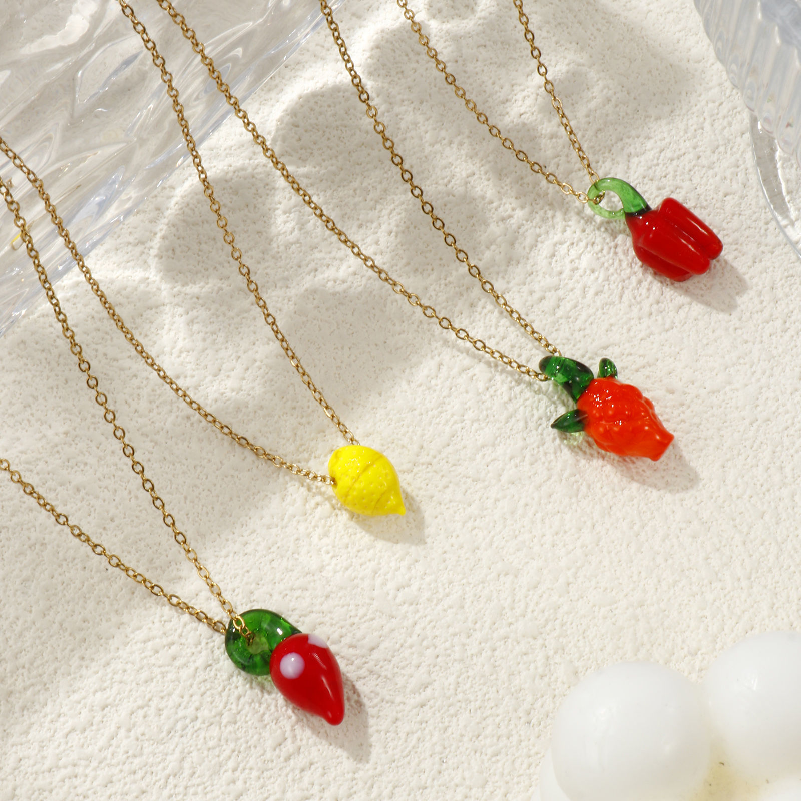 Imagen de 18K Oro Real Chapado Cadena de Cable Cruz Collar con Colgante, 304 Acero Inoxidable & Vidrio Murano 45cm + 5cm, Para Mujeres, 3D, Exquisito Regalo, Recubrimiento al Vacío PVD Ecológico, 1 Unidad