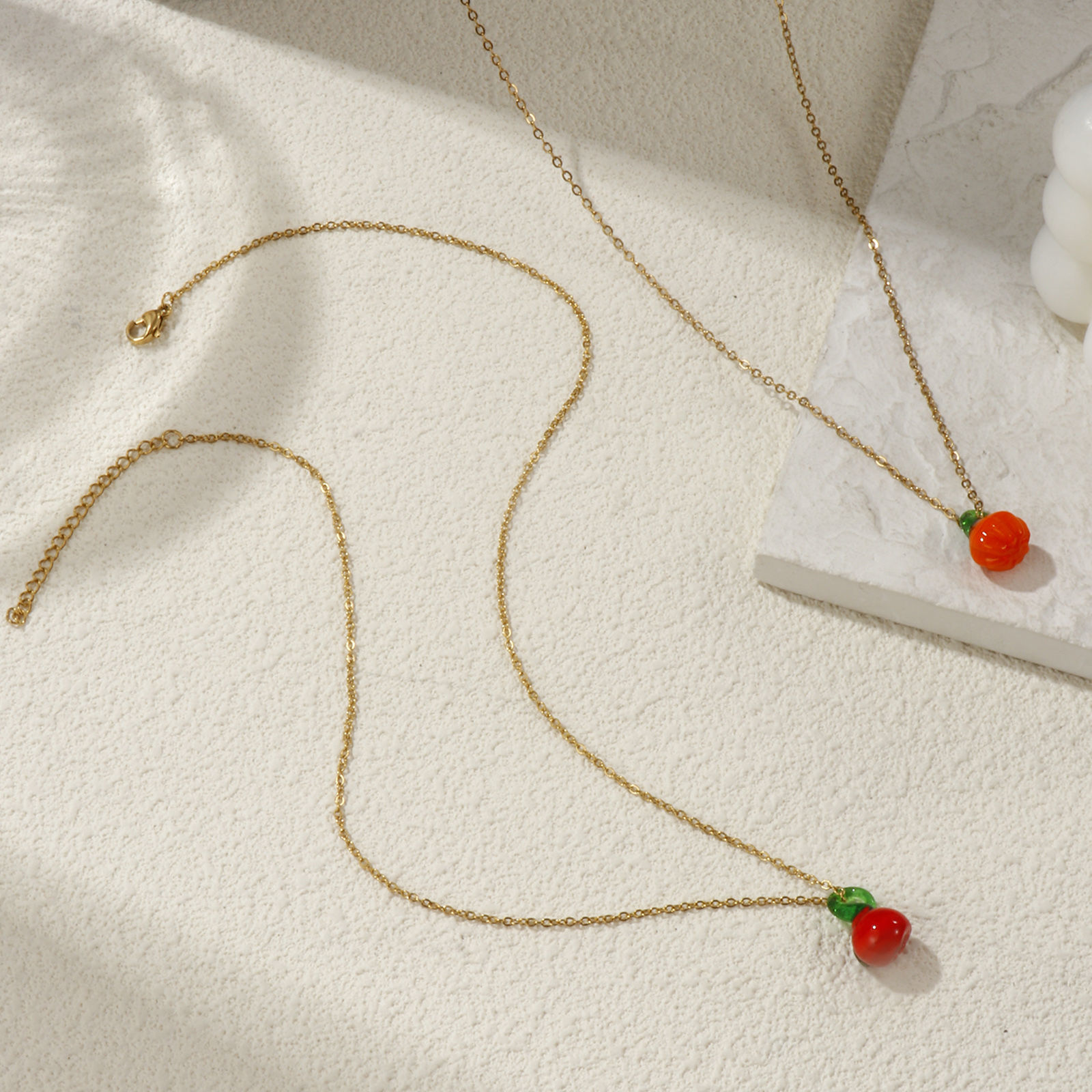 Imagen de 18K Oro Real Chapado Cadena de Cable Cruz Collar con Colgante, 304 Acero Inoxidable & Vidrio Murano 45cm + 5cm, Para Mujeres, 3D, Exquisito Regalo, Recubrimiento al Vacío PVD Ecológico, 1 Unidad