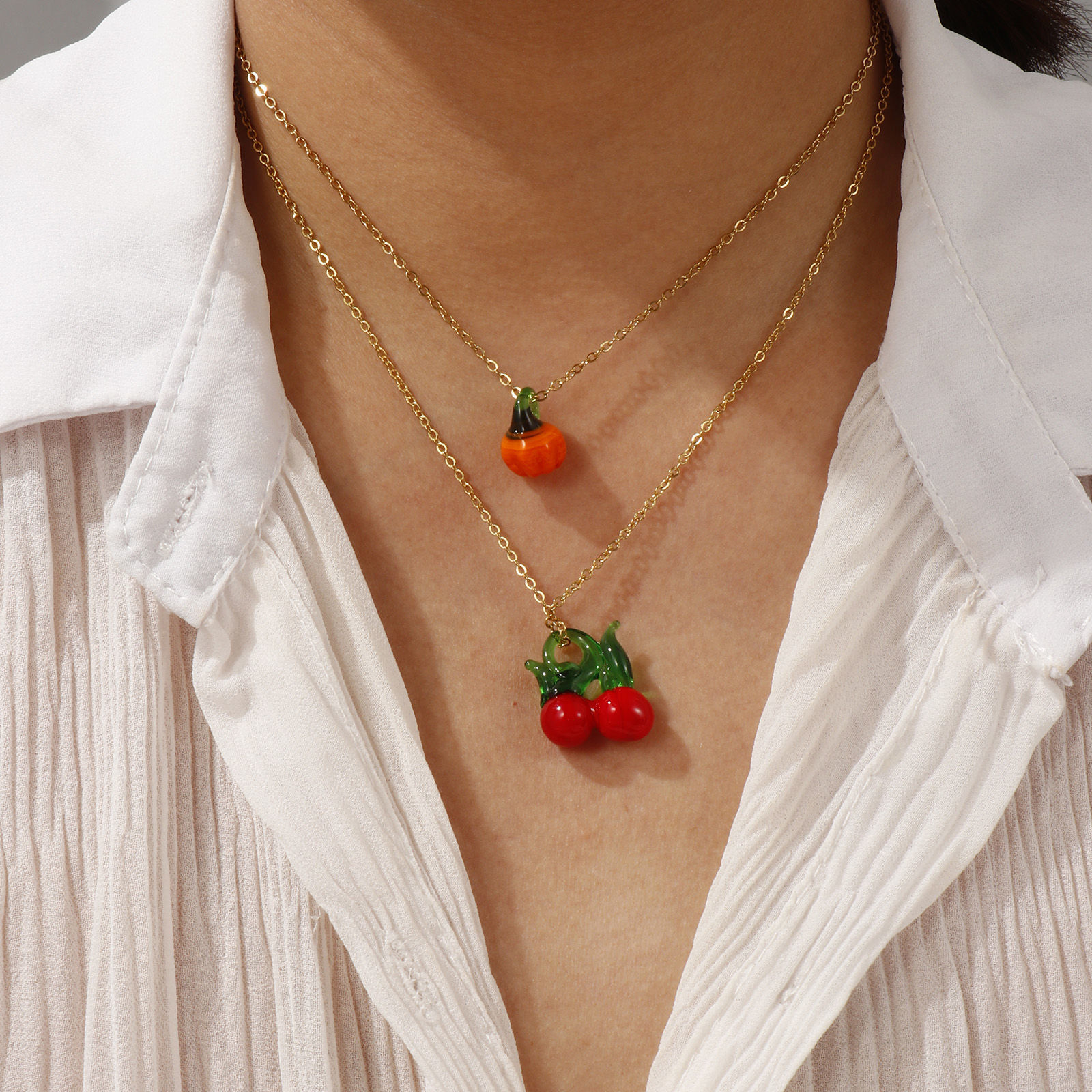 Imagen de 18K Oro Real Chapado Cadena de Cable Cruz Collar con Colgante, 304 Acero Inoxidable & Vidrio Murano 45cm + 5cm, Para Mujeres, 3D, Exquisito Regalo, Recubrimiento al Vacío PVD Ecológico, 1 Unidad