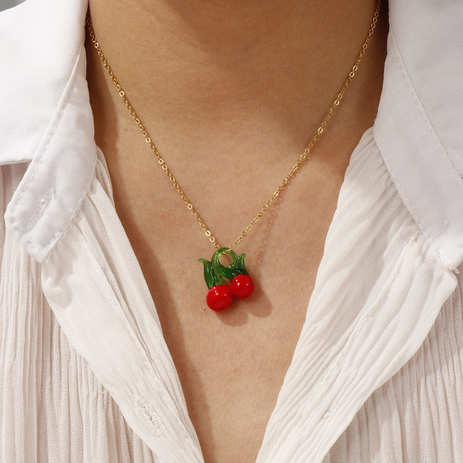 Imagen de 18K Oro Real Chapado Cadena de Cable Cruz Collar con Colgante, 304 Acero Inoxidable & Vidrio Murano 45cm + 5cm, Para Mujeres, 3D, Exquisito Regalo, Recubrimiento al Vacío PVD Ecológico, 1 Unidad